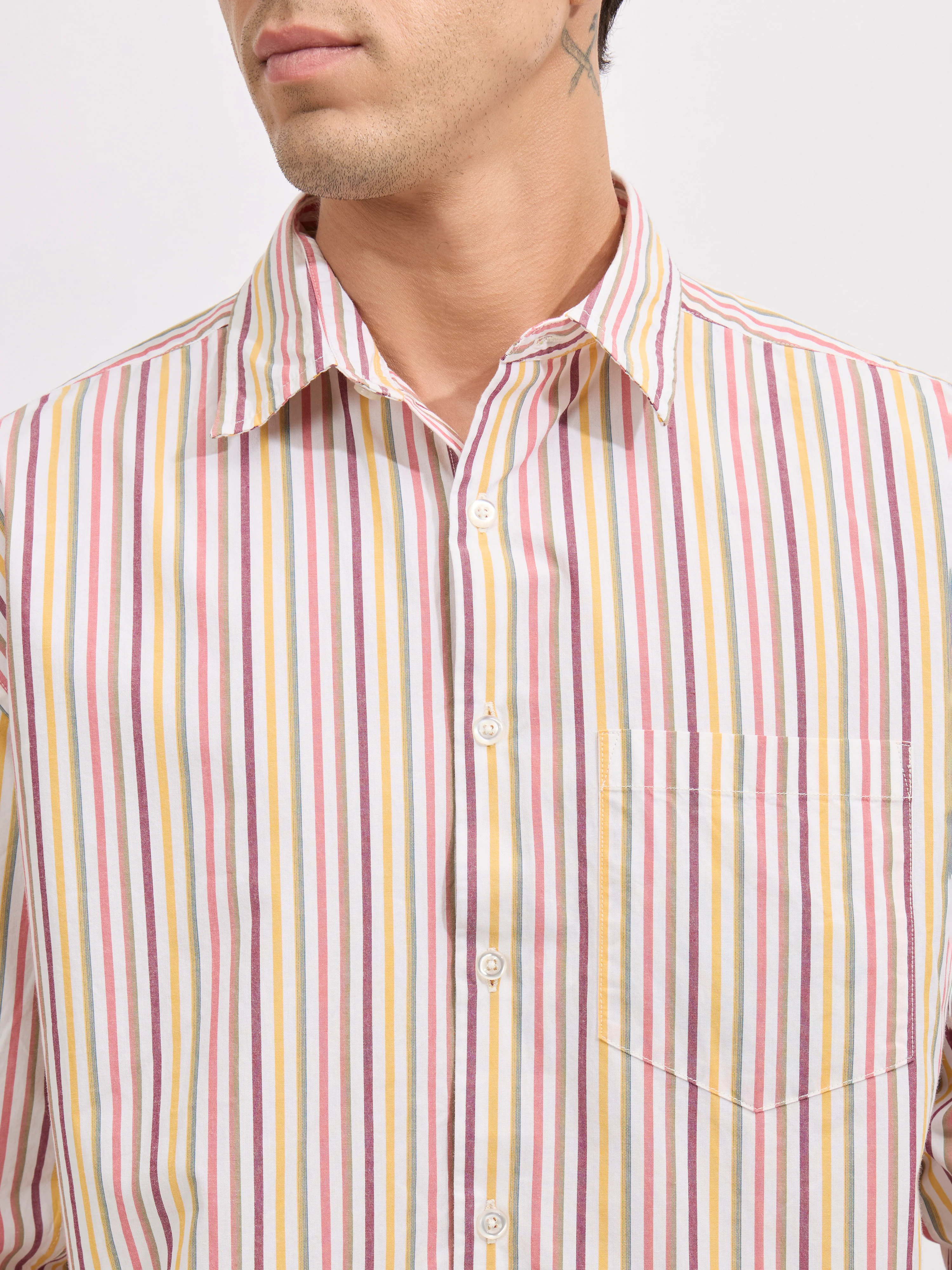 Veil - Cotton Oversized Striped shirt - Peach - Image 3