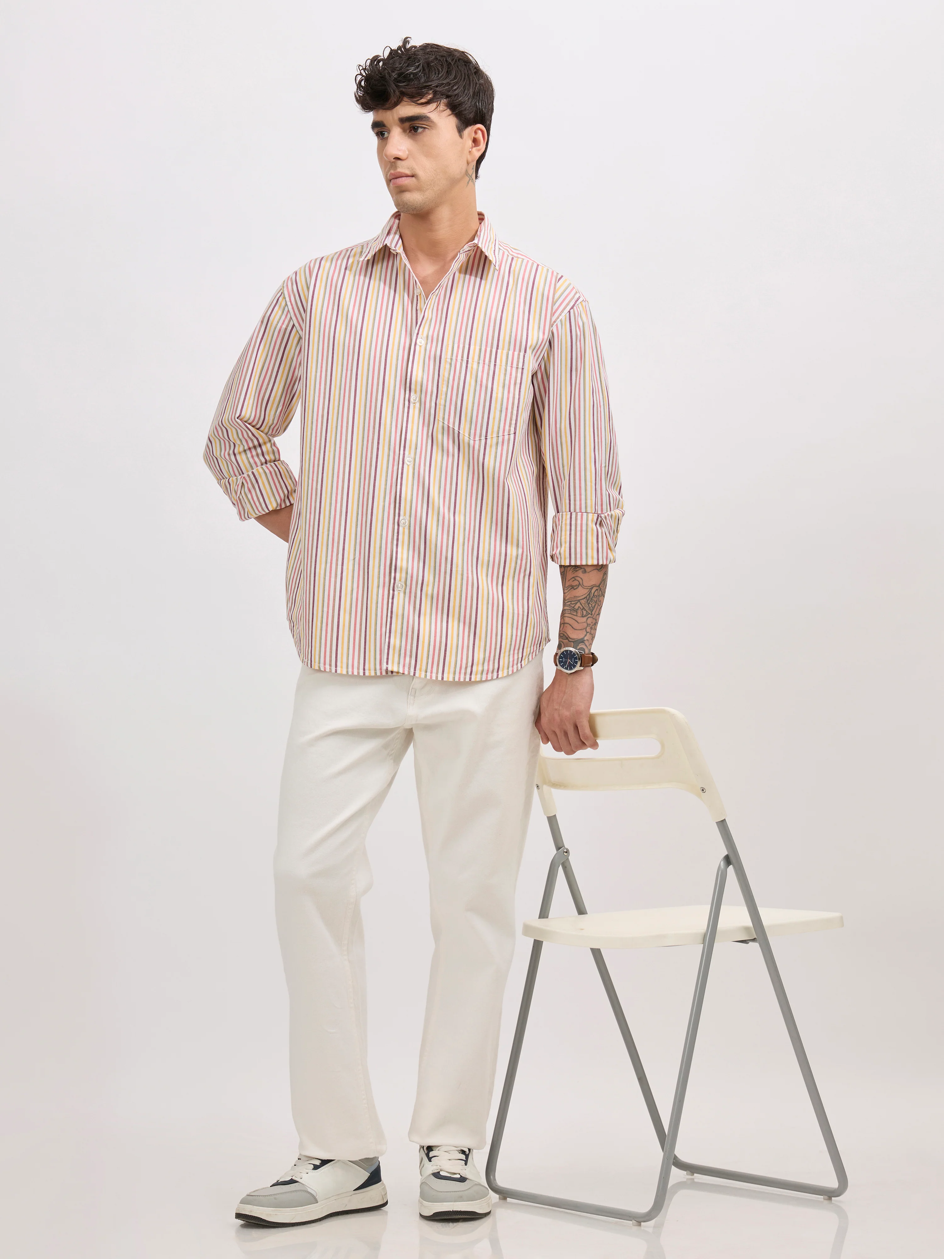 Veil - Cotton Oversized Striped shirt - Peach - Image 4