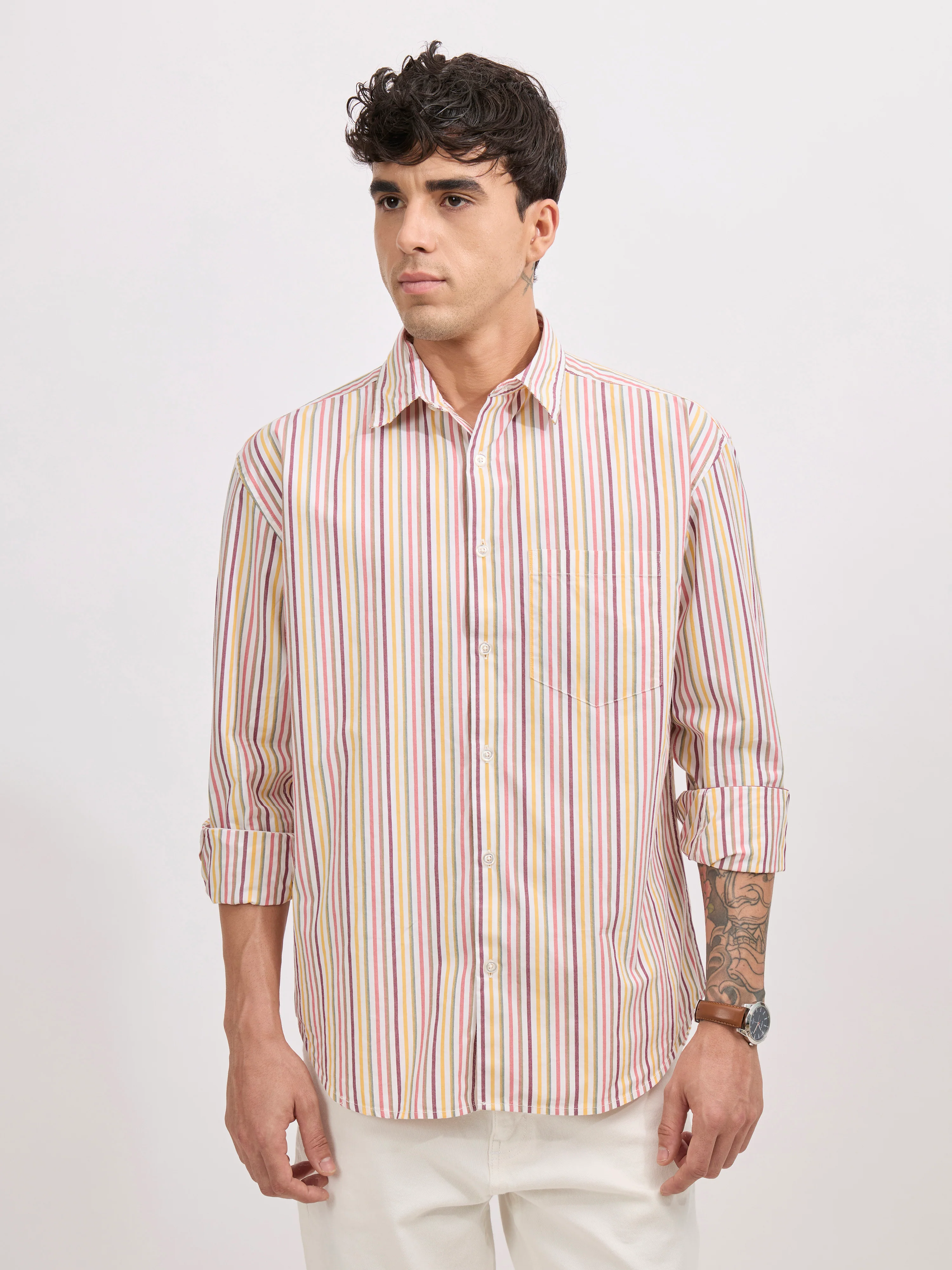 Veil - Cotton Oversized Striped shirt - Peach - Image 5