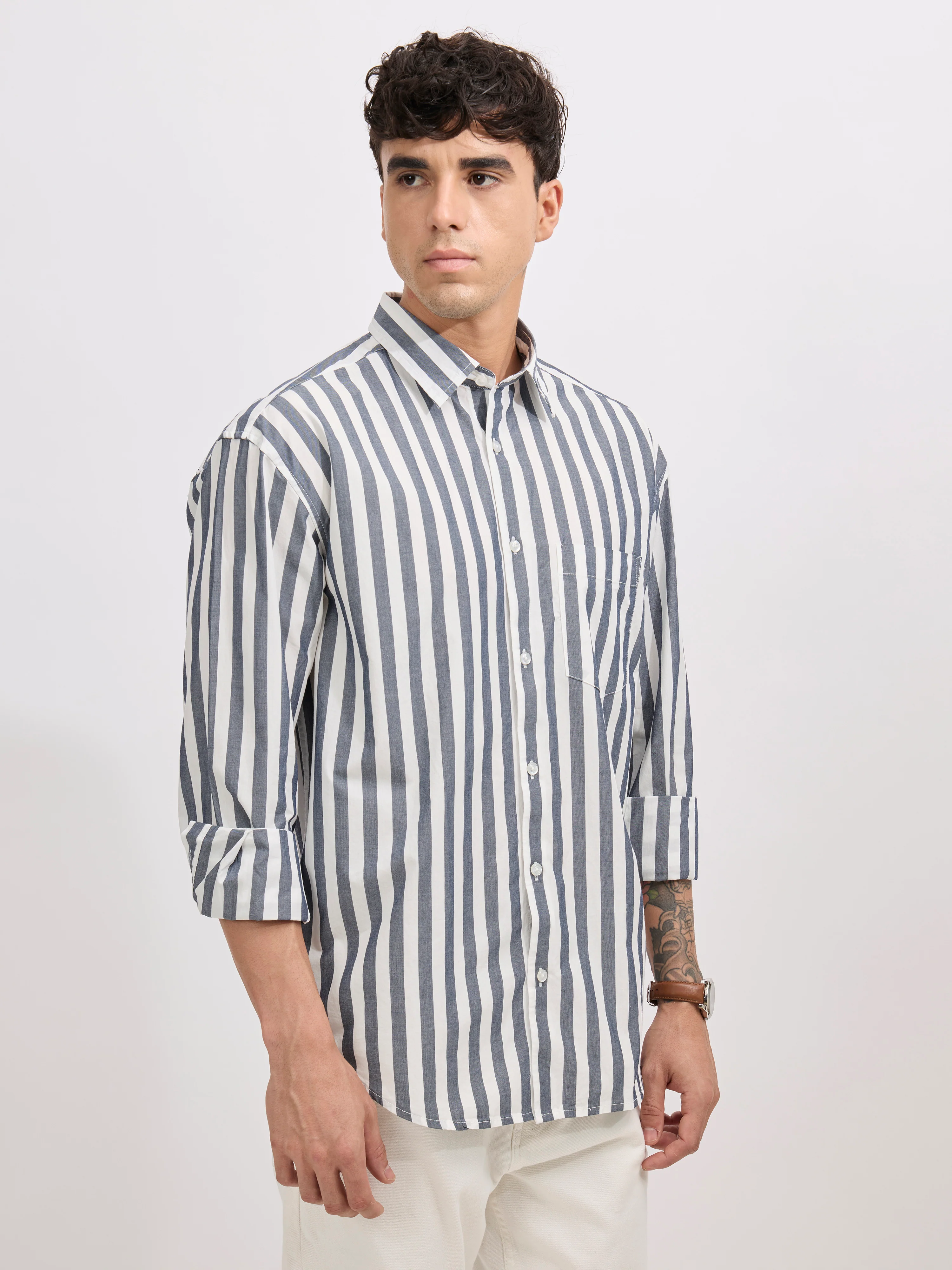 Veil - Cotton Oversized Striped shirt - Monochrome - Image 6