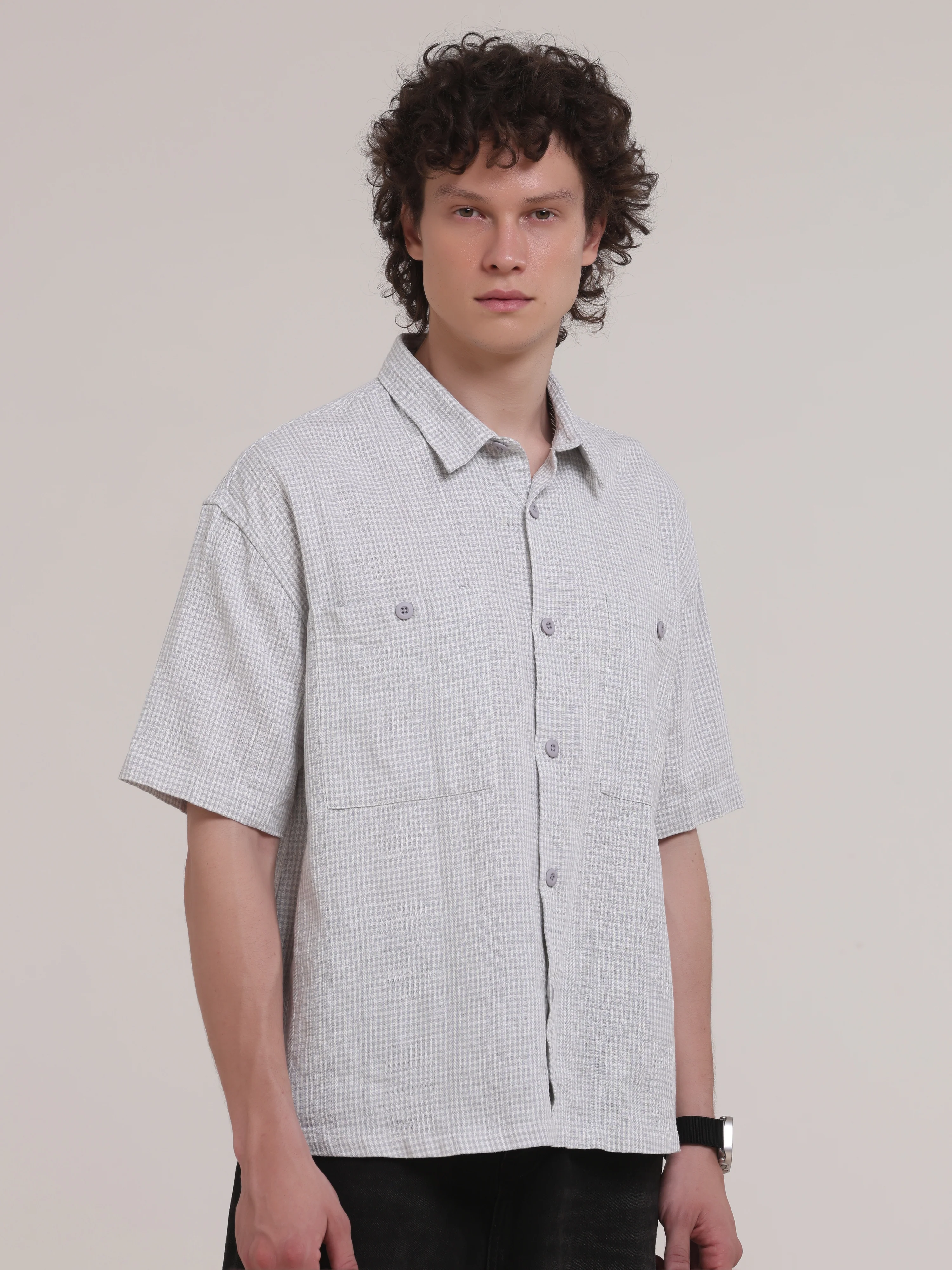 Michek Oversized Double Pocket Half Sleeve Shirt- Light Purple - Image 5