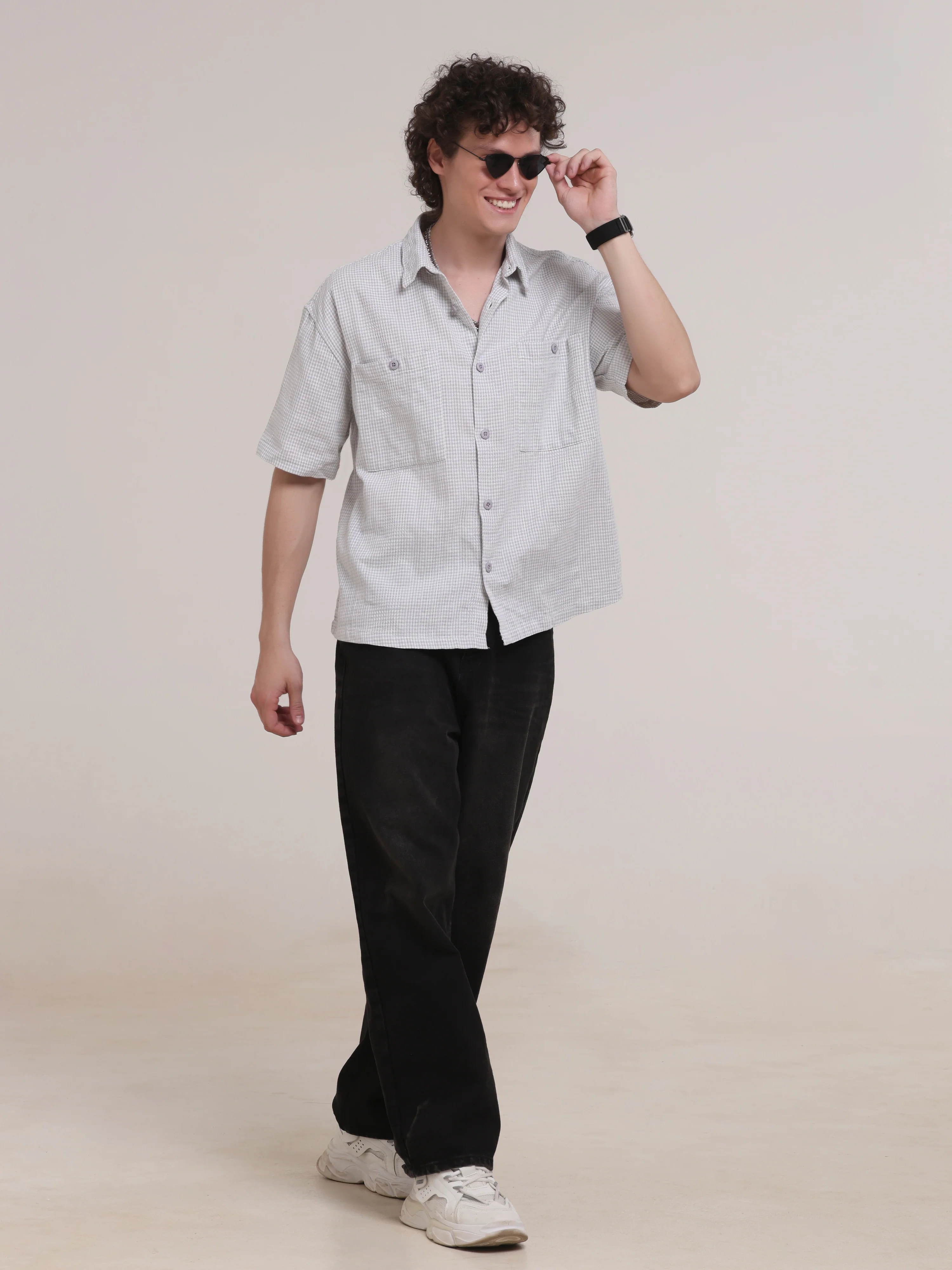 Michek Oversized Double Pocket Half Sleeve Shirt- Light Purple - Image 6