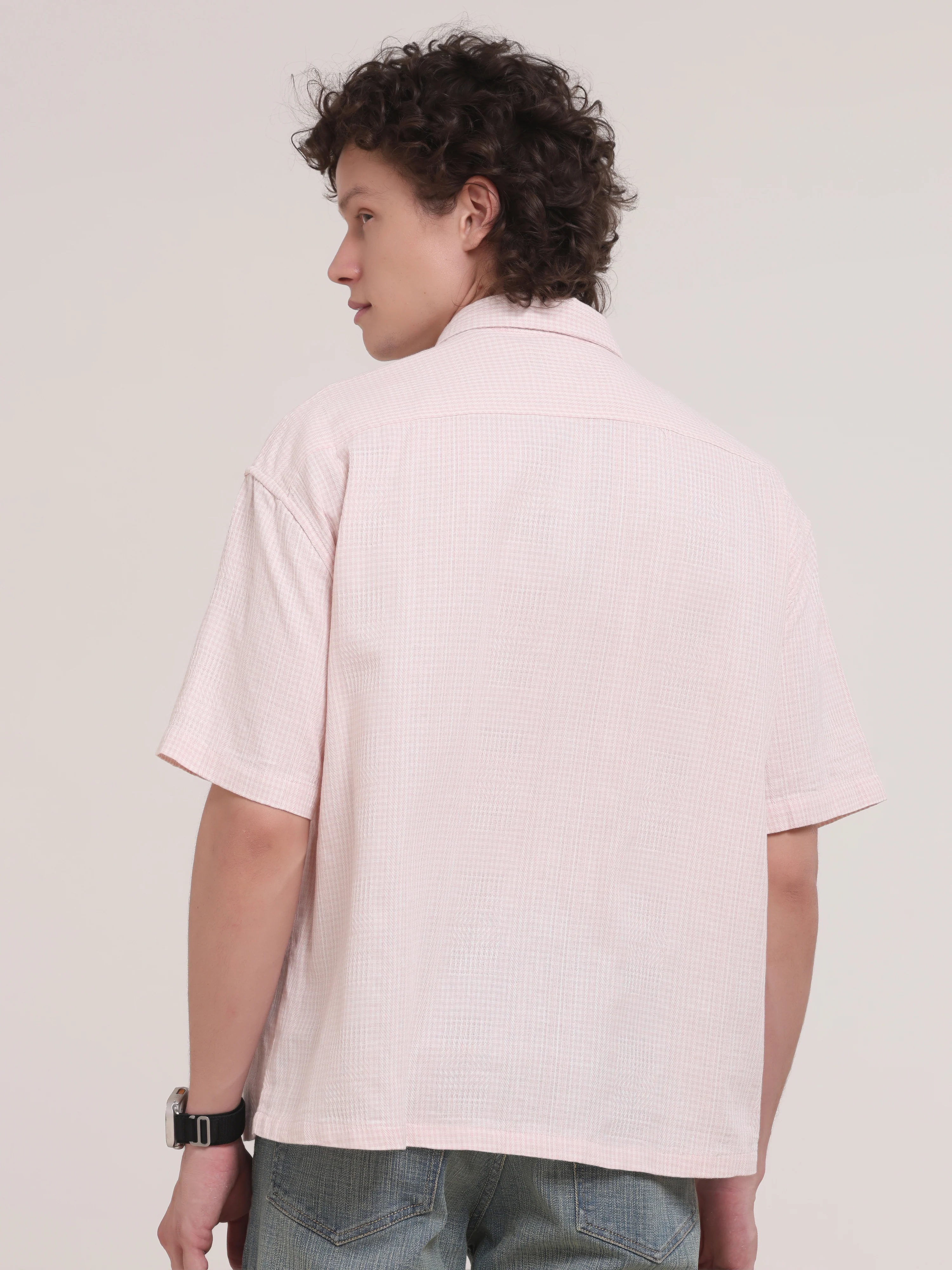 Michek Oversized Double Pocket Half Sleeve Shirt- Light Pink - Image 4