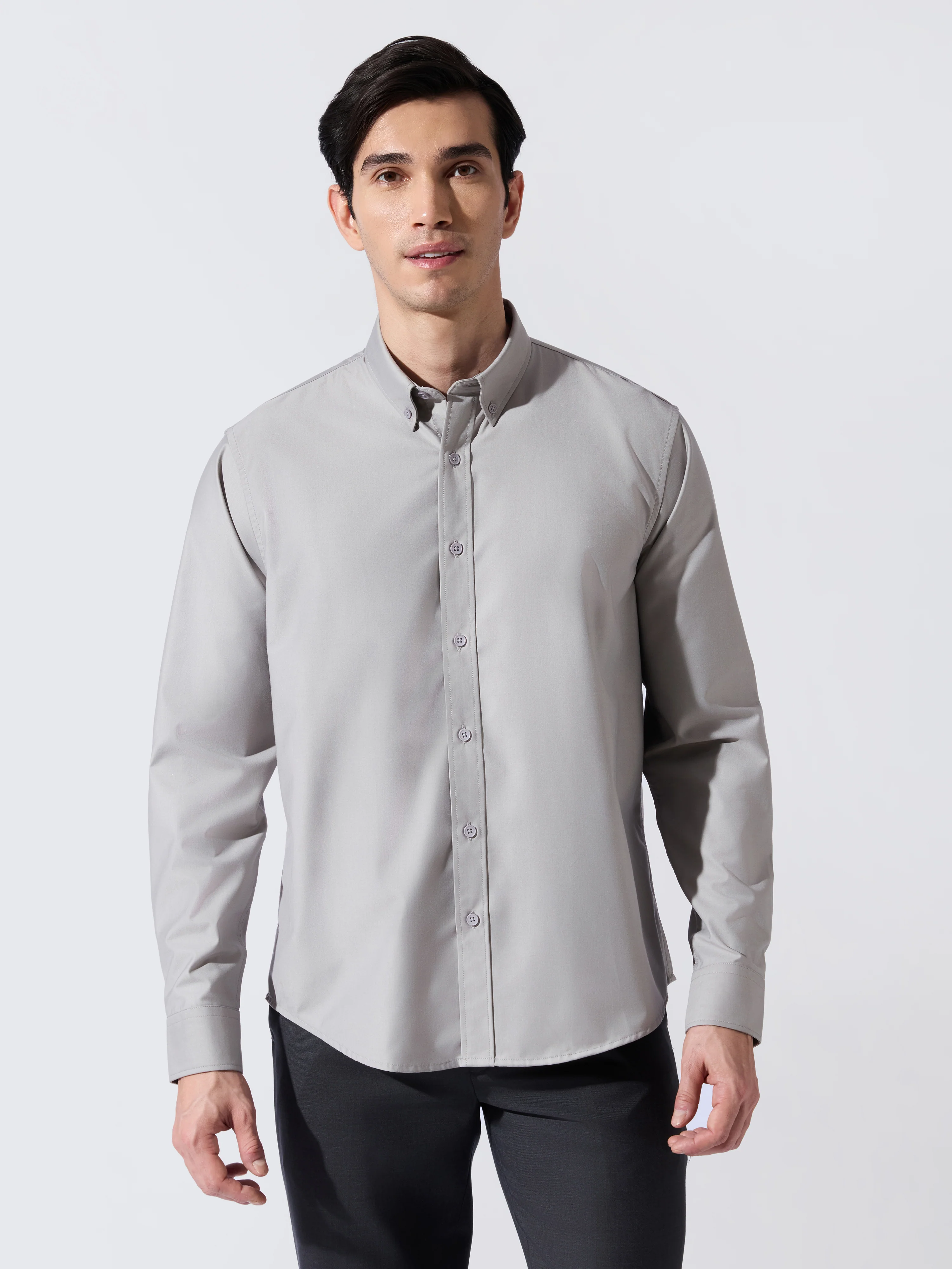 Vosha - Relaxed Fit Plain Shirt - Light Grey - Image 4