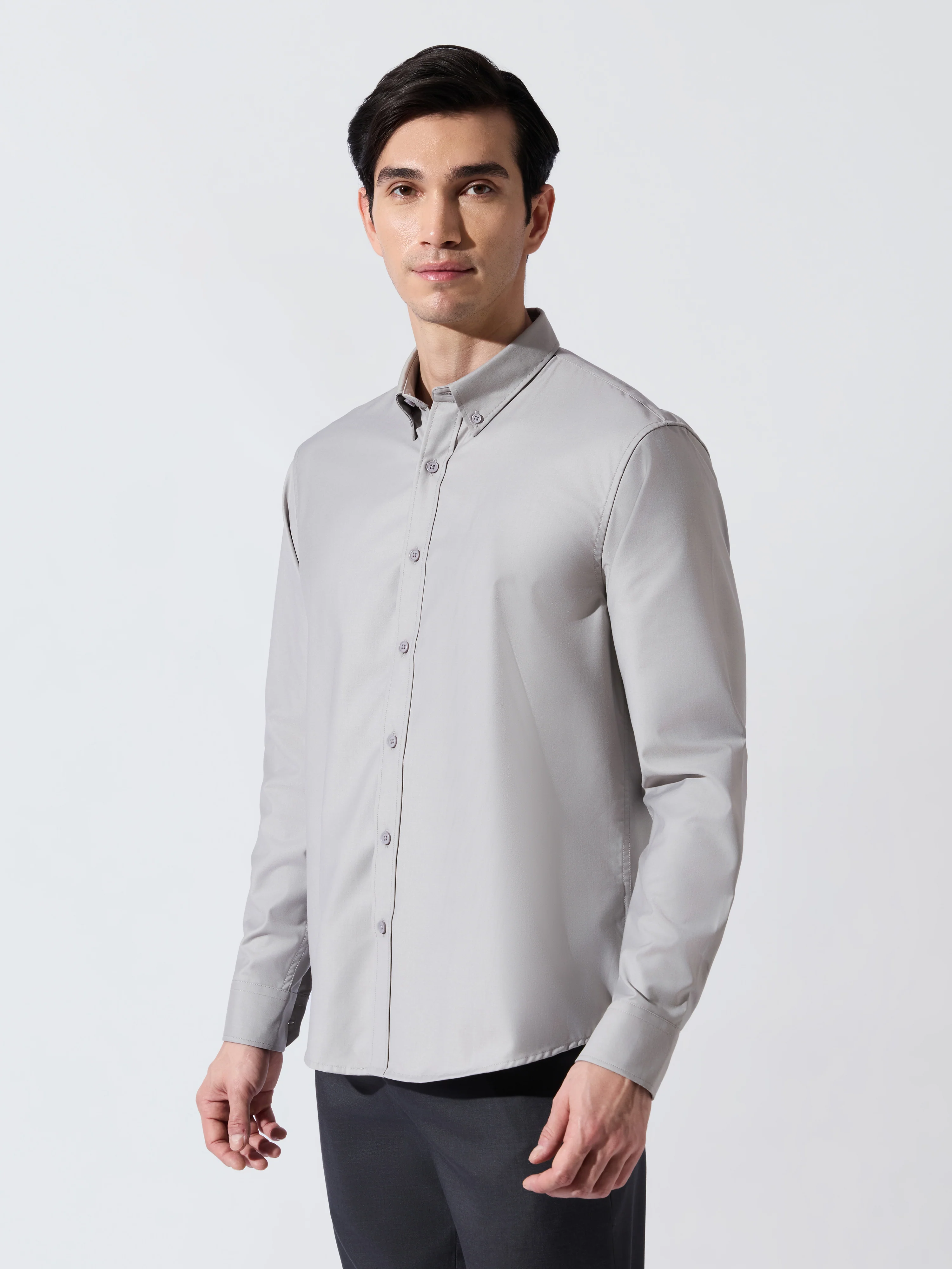 Vosha - Relaxed Fit Plain Shirt - Light Grey - Image 5