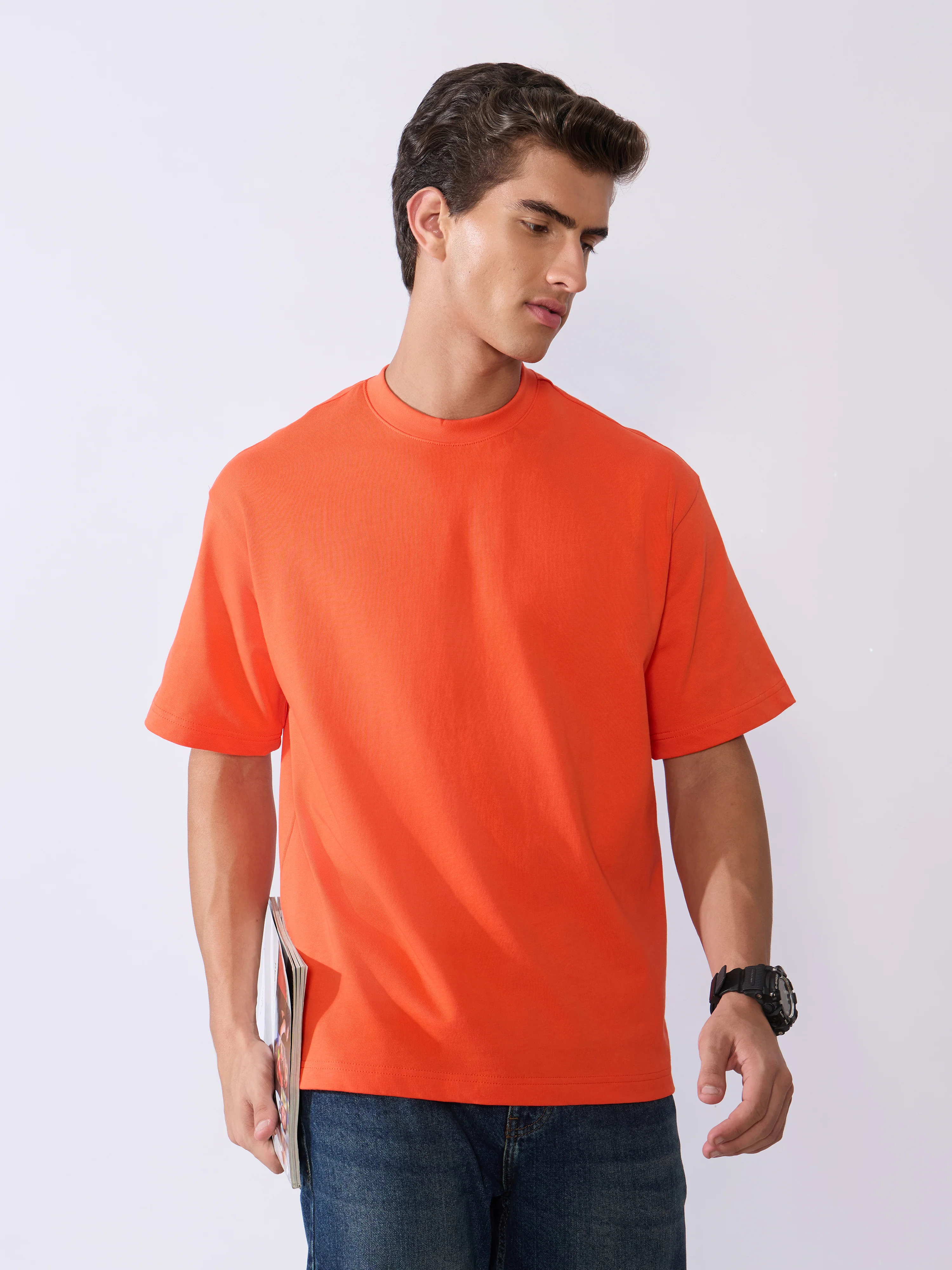 Vynora - Loose Fit Round Neck T-Shirt - Mandarin Red - Image 4