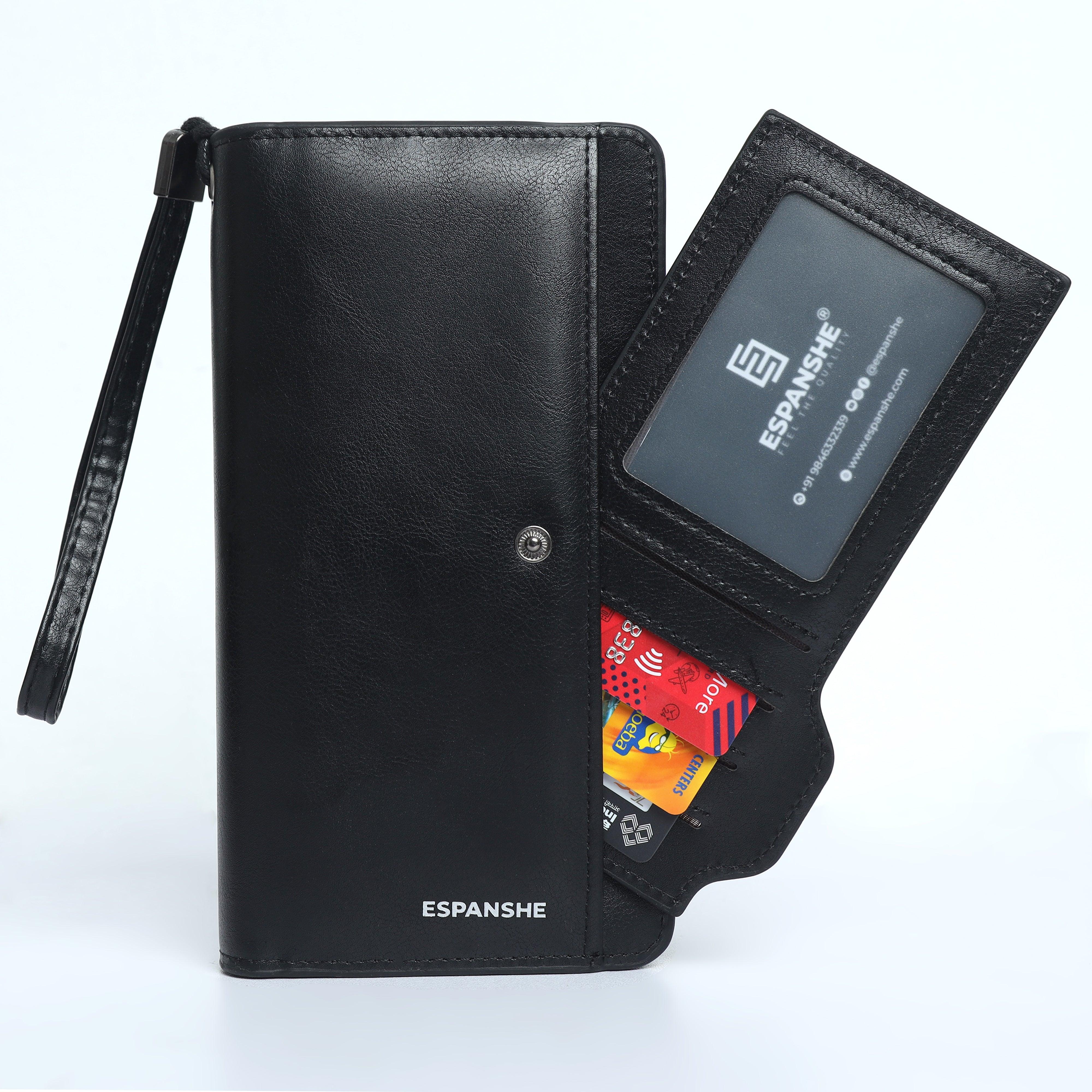 Leather Hand Wallet With Pull Out Card Compartment- Black