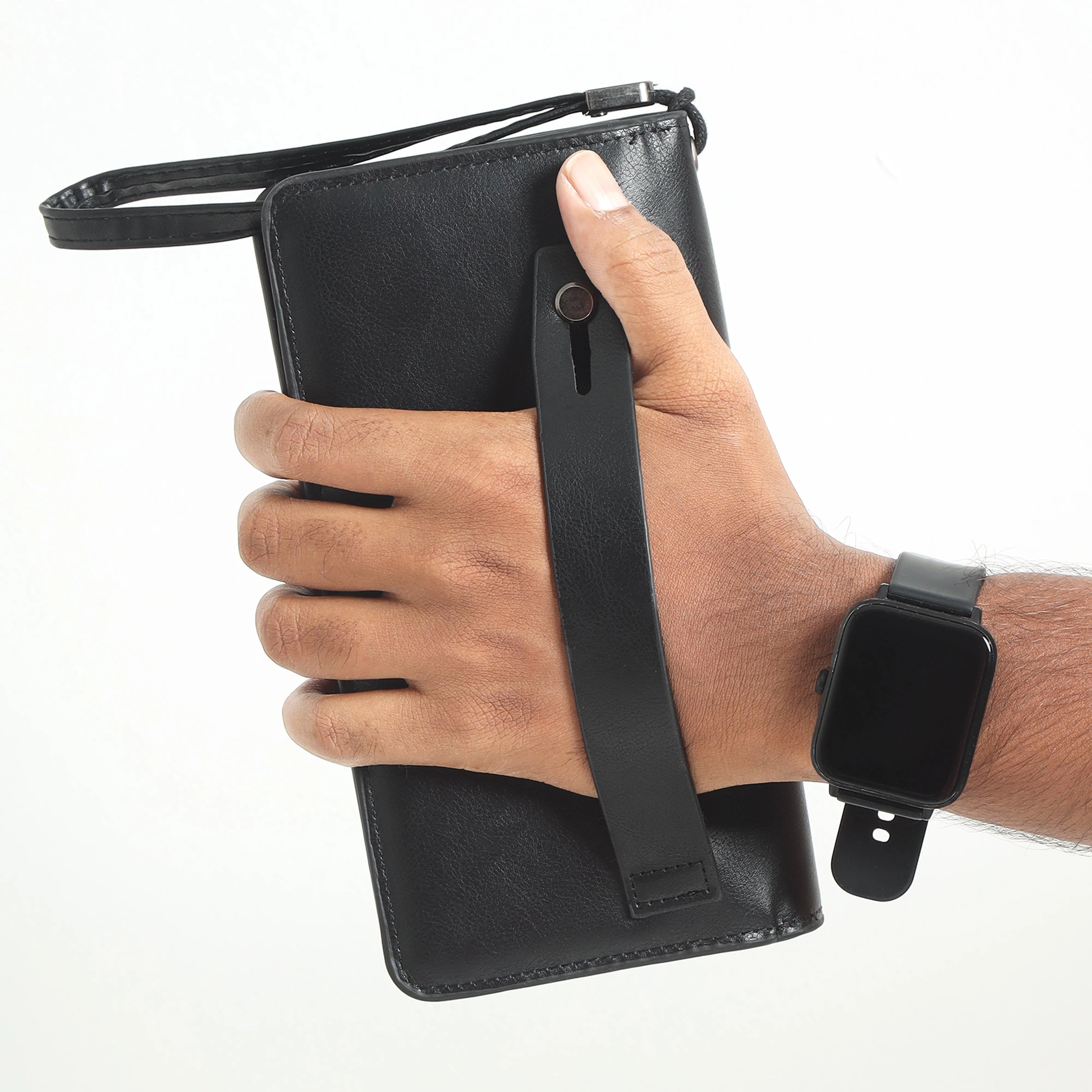 Leather Hand Wallet With Pull Out Card Compartment- Black - Image 6