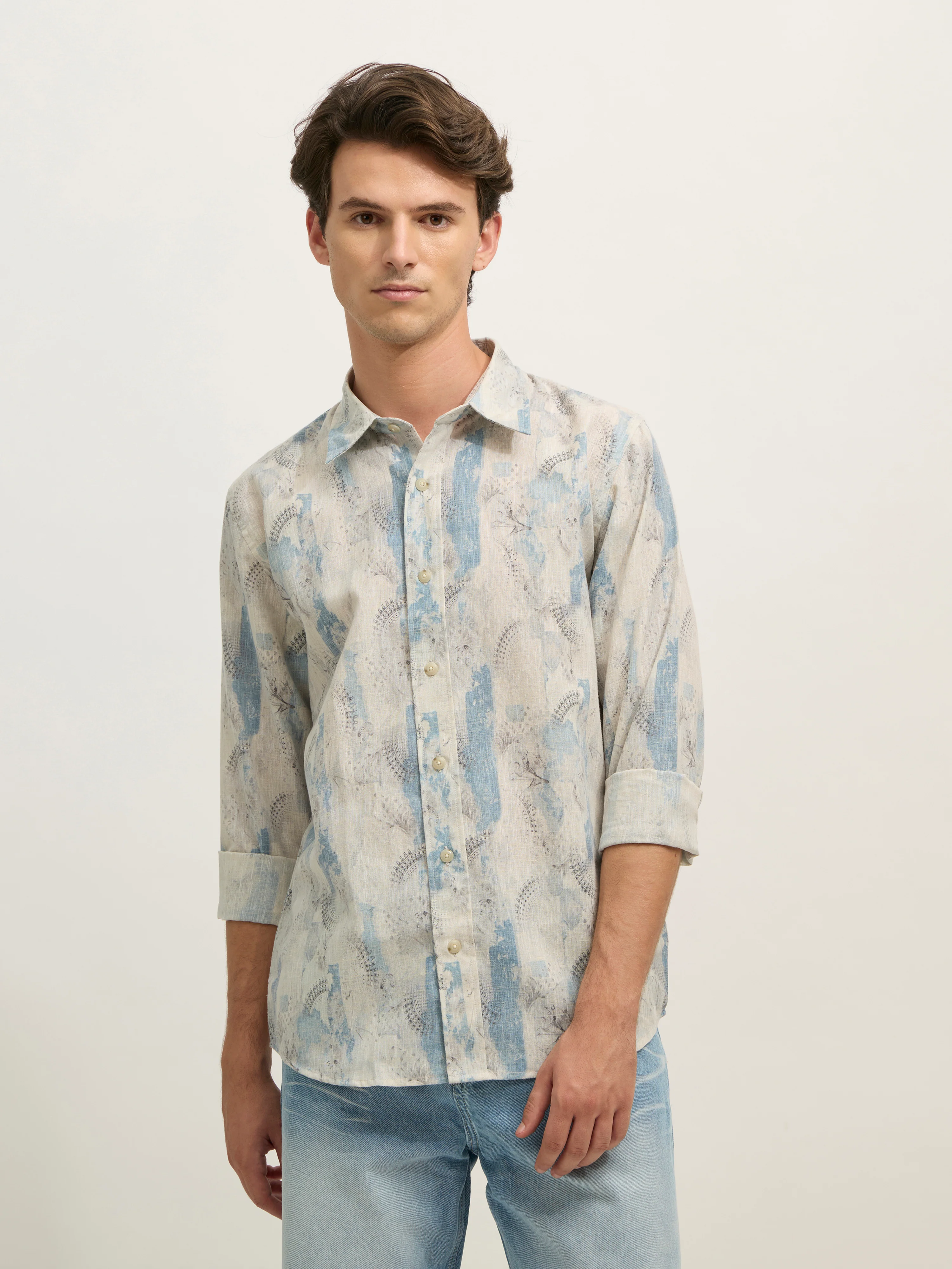 Westley - Regular Floral Printed Shirt - Ice Blue - Image 5