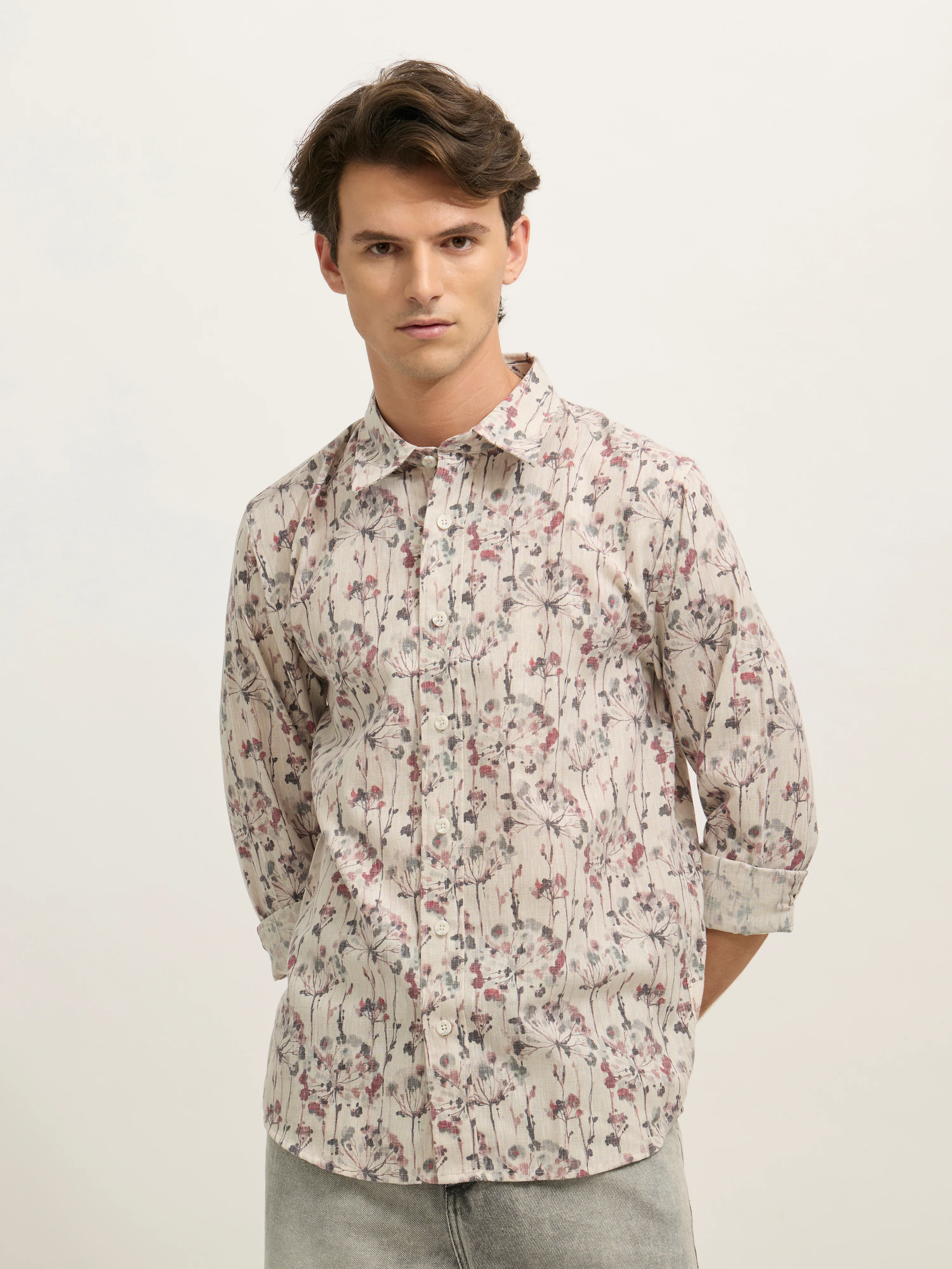 Westley - Regular Floral Printed Shirt - Pink Grey - Image 5
