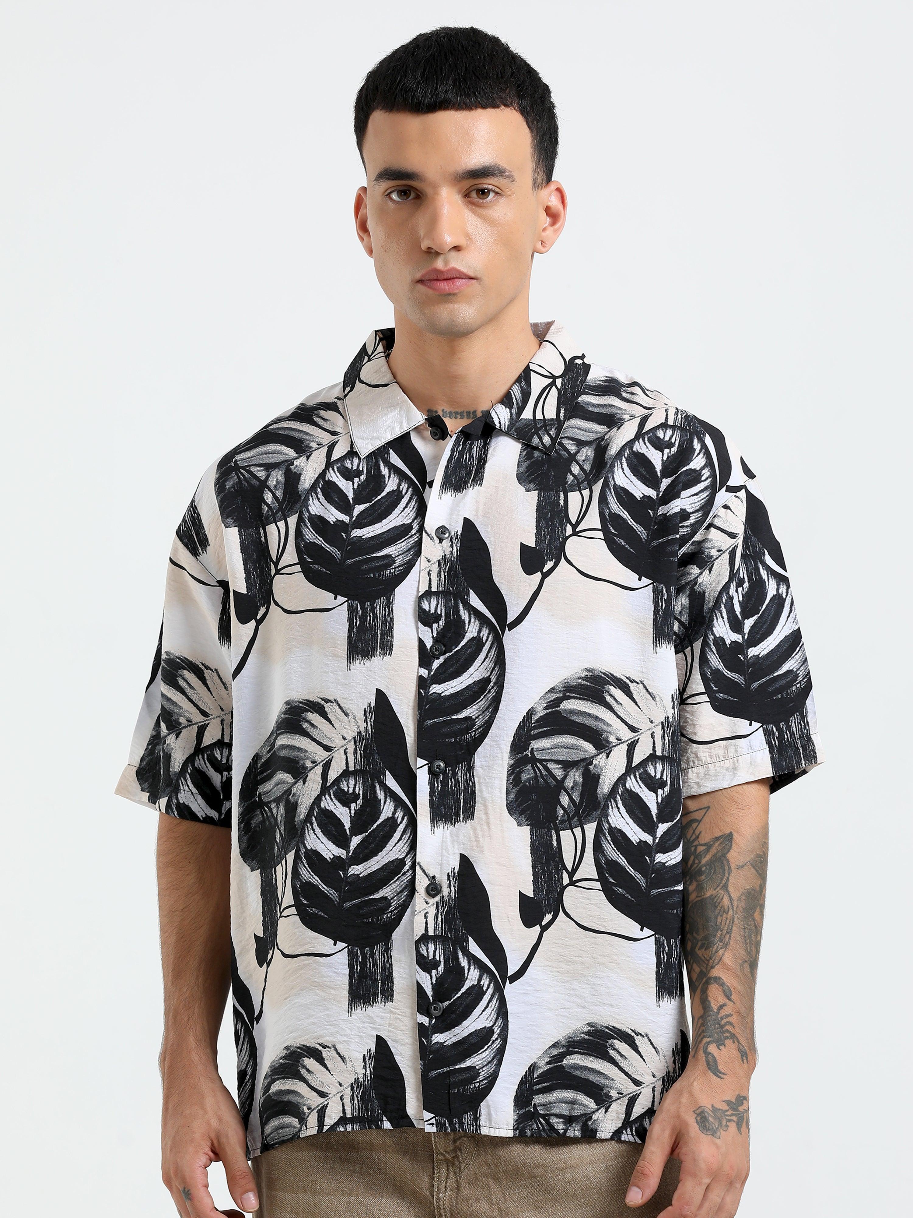 Whisp Cropped Baggy Floral Printed Shirt - Cream - Image 3