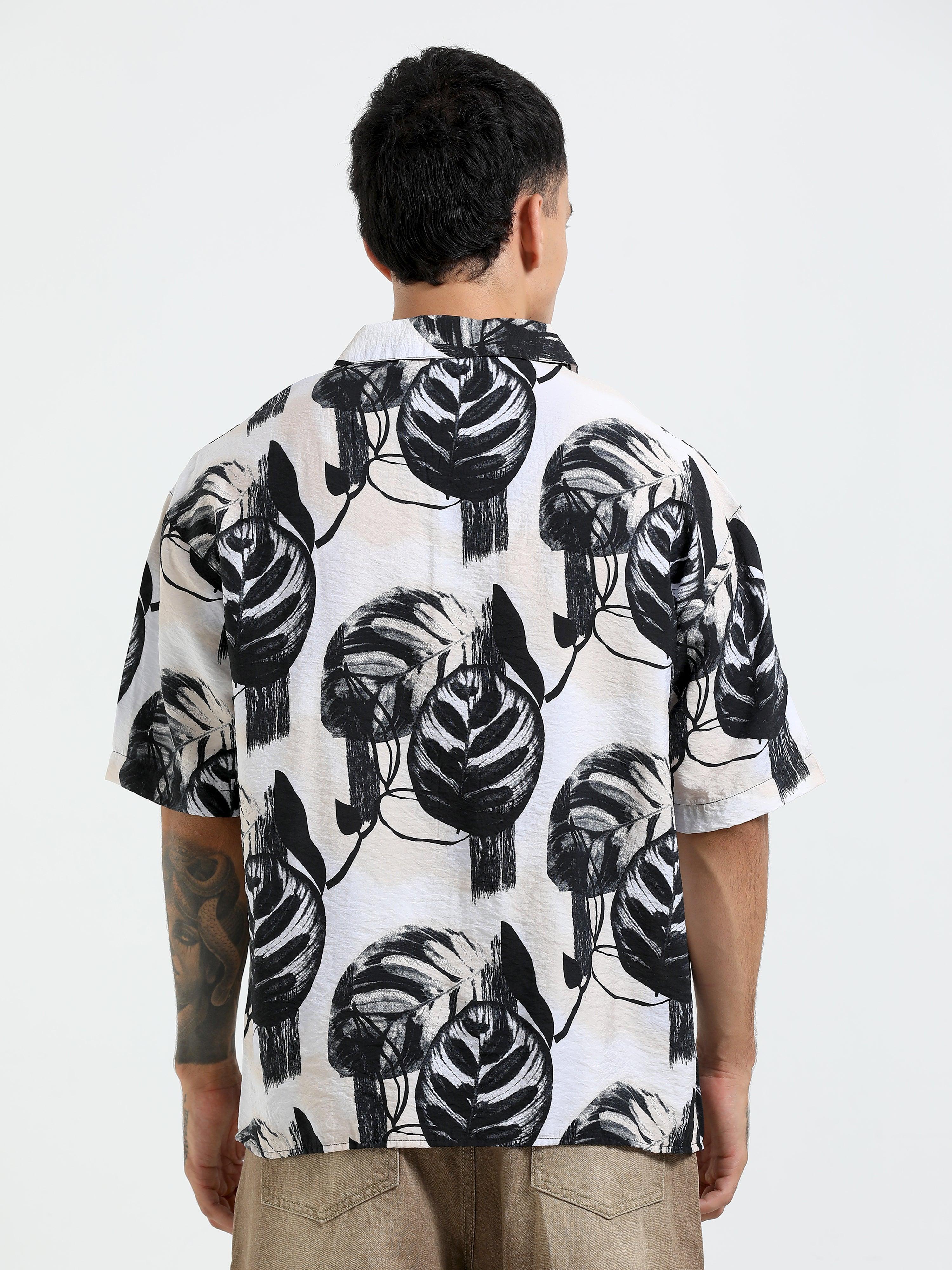 Whisp Cropped Baggy Floral Printed Shirt - Cream - Image 4