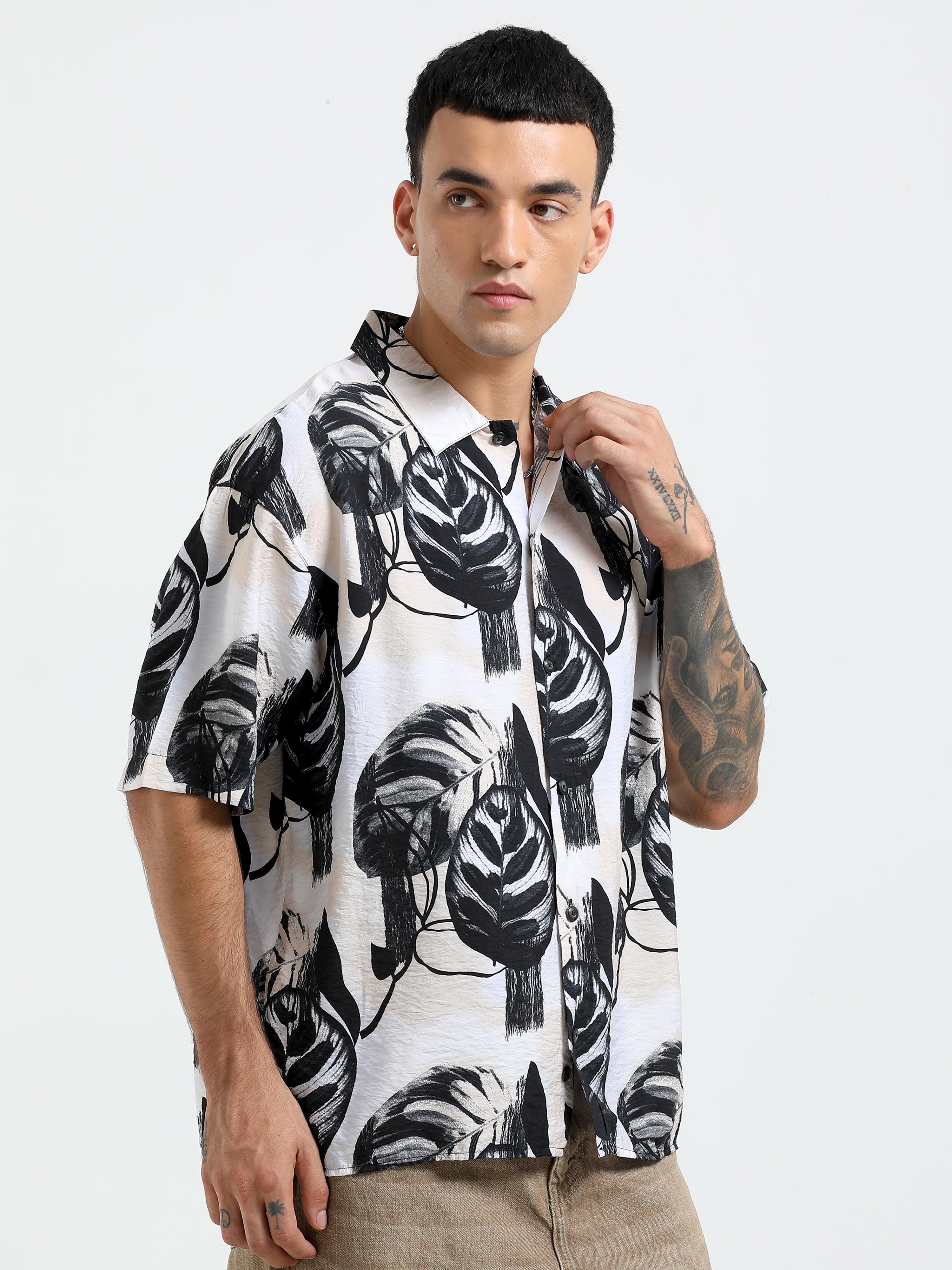 Whisp Cropped Baggy Floral Printed Shirt - Cream - Image 5