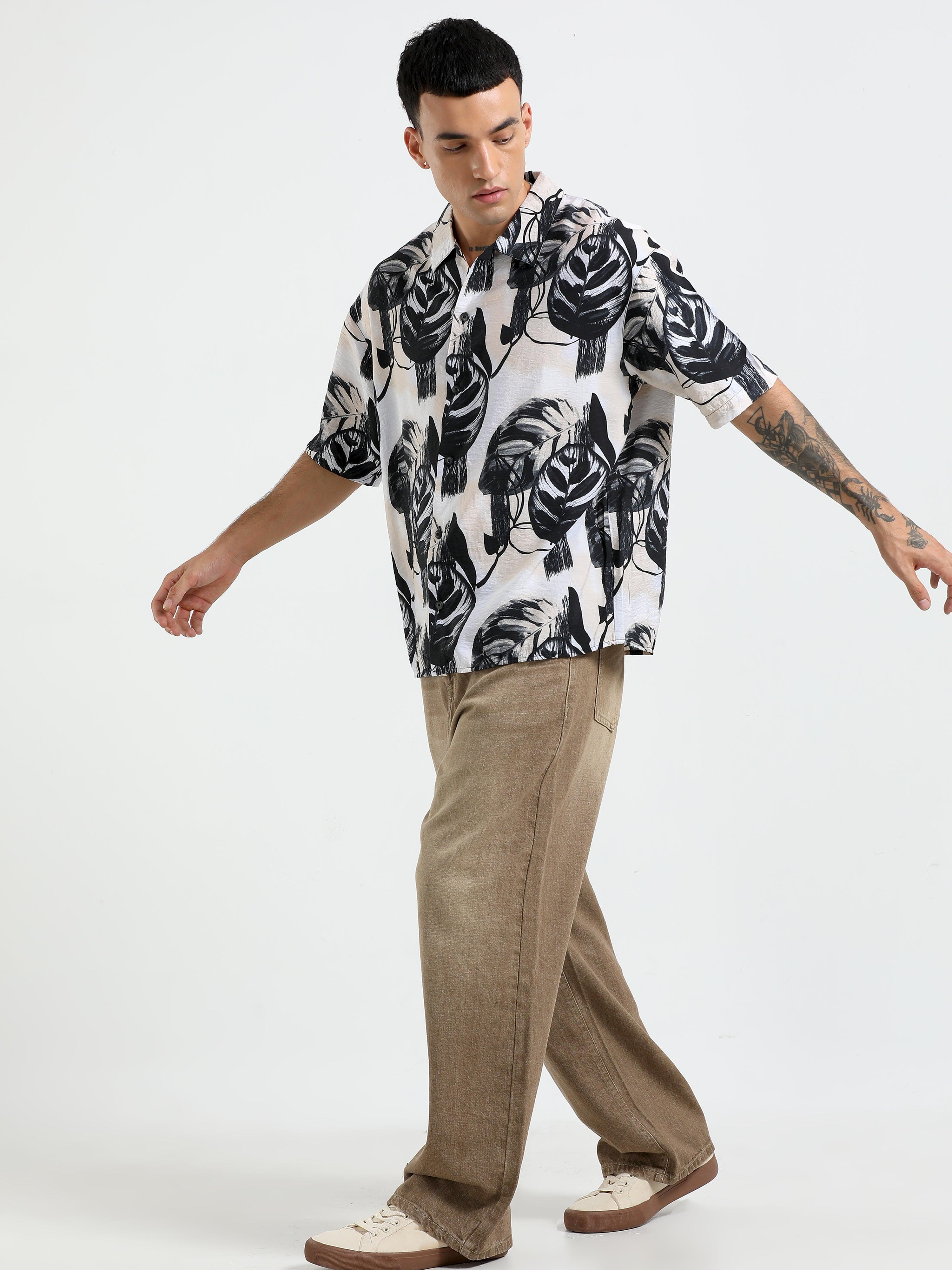 Whisp Cropped Baggy Floral Printed Shirt - Cream - Image 6