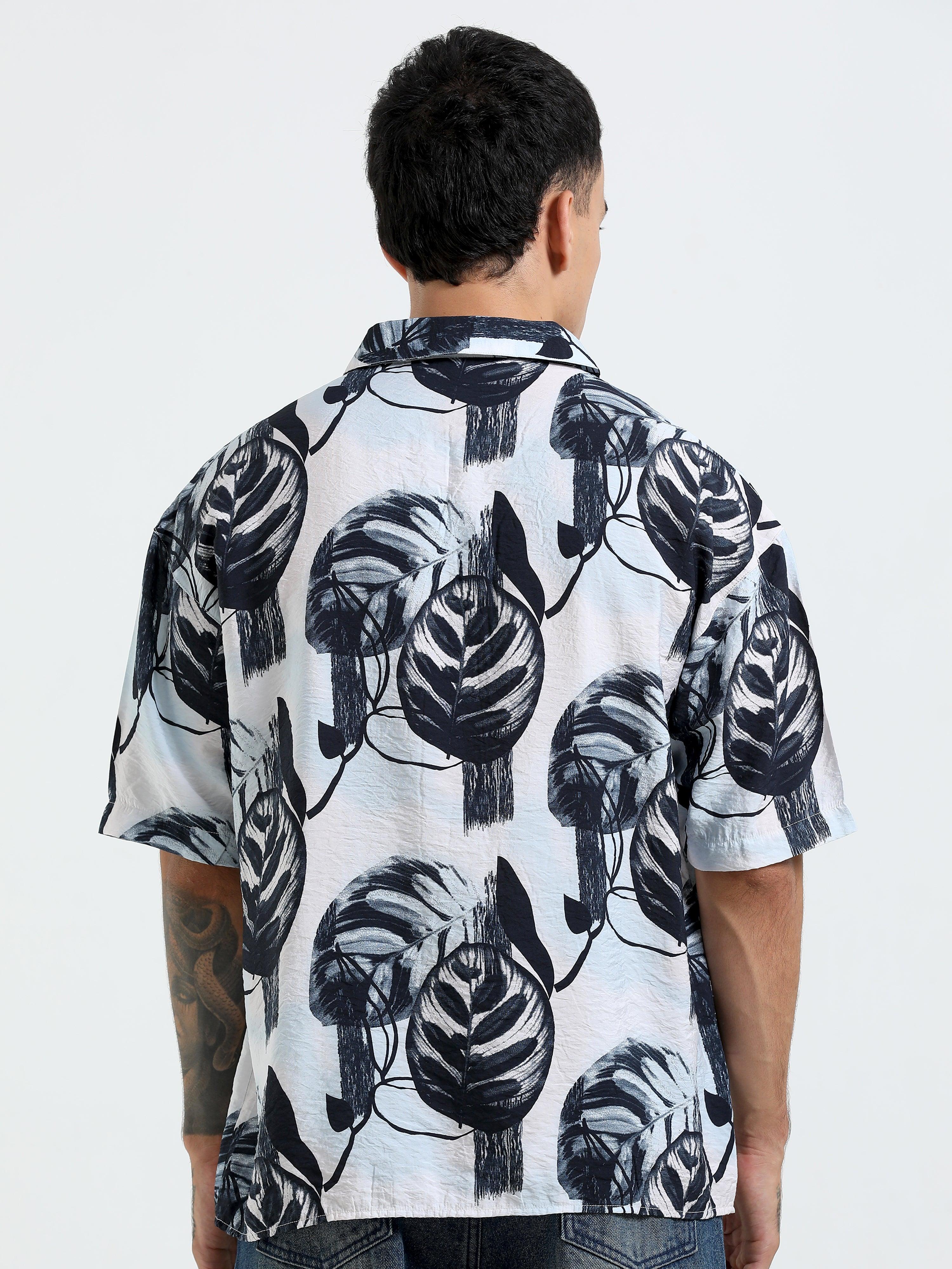 Whisp Cropped Baggy Floral Printed Shirt - Blue - Image 3