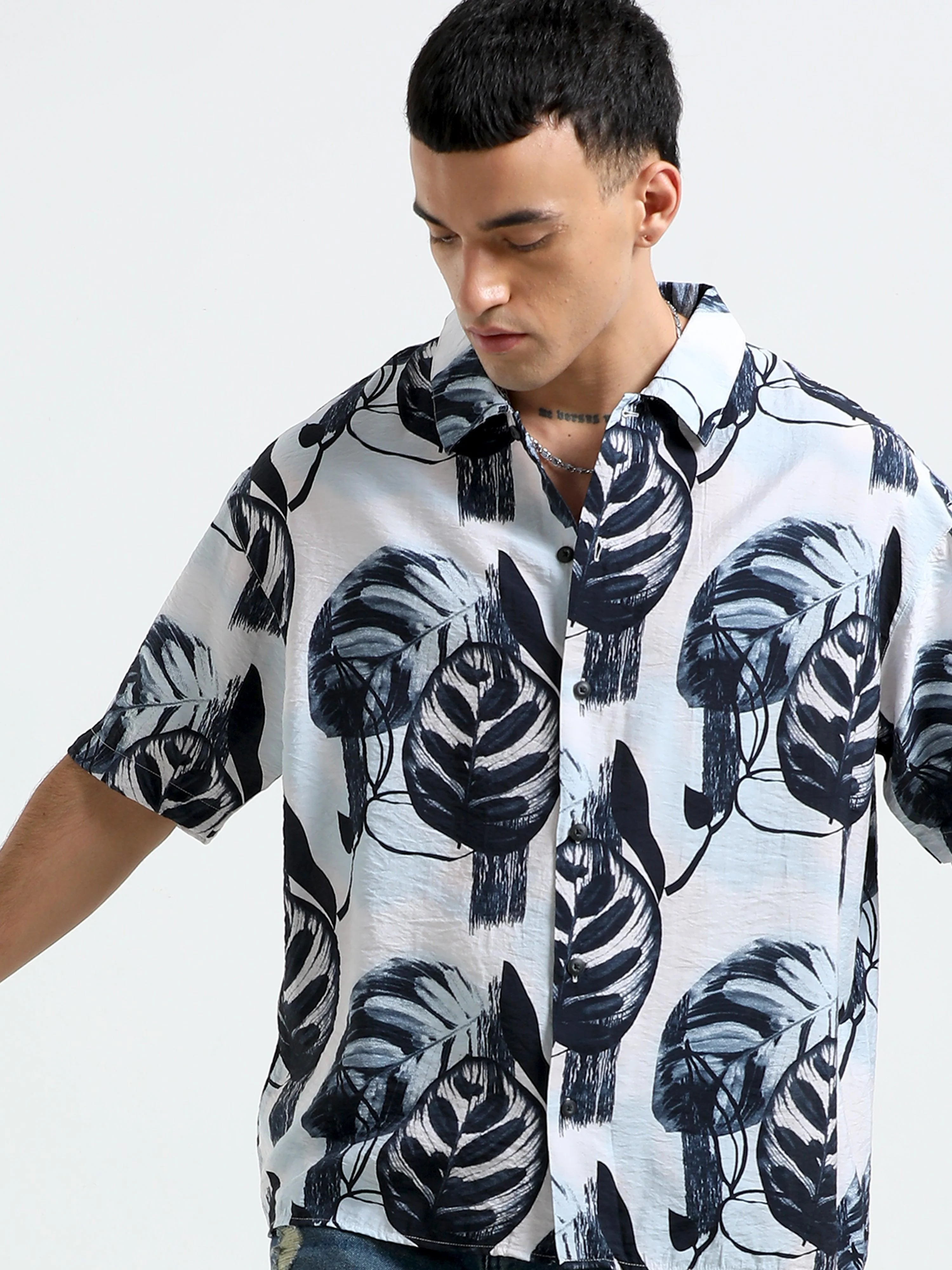 Whisp Cropped Baggy Floral Printed Shirt - Blue - Image 4