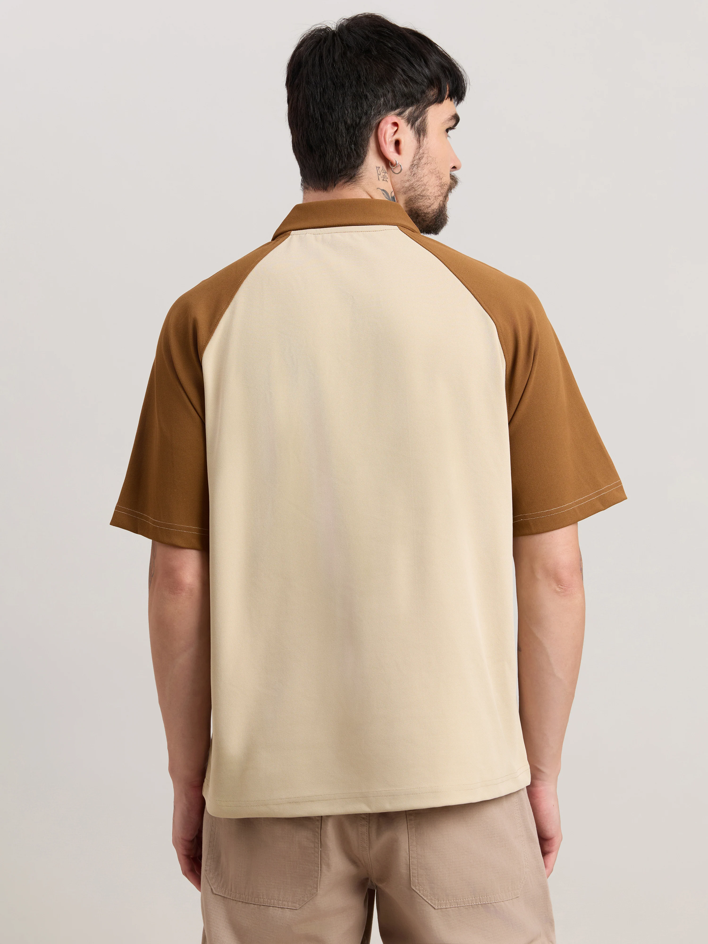 Xomis - Relaxed Fit Printed Polo T-Shirt - Beige - Image 6