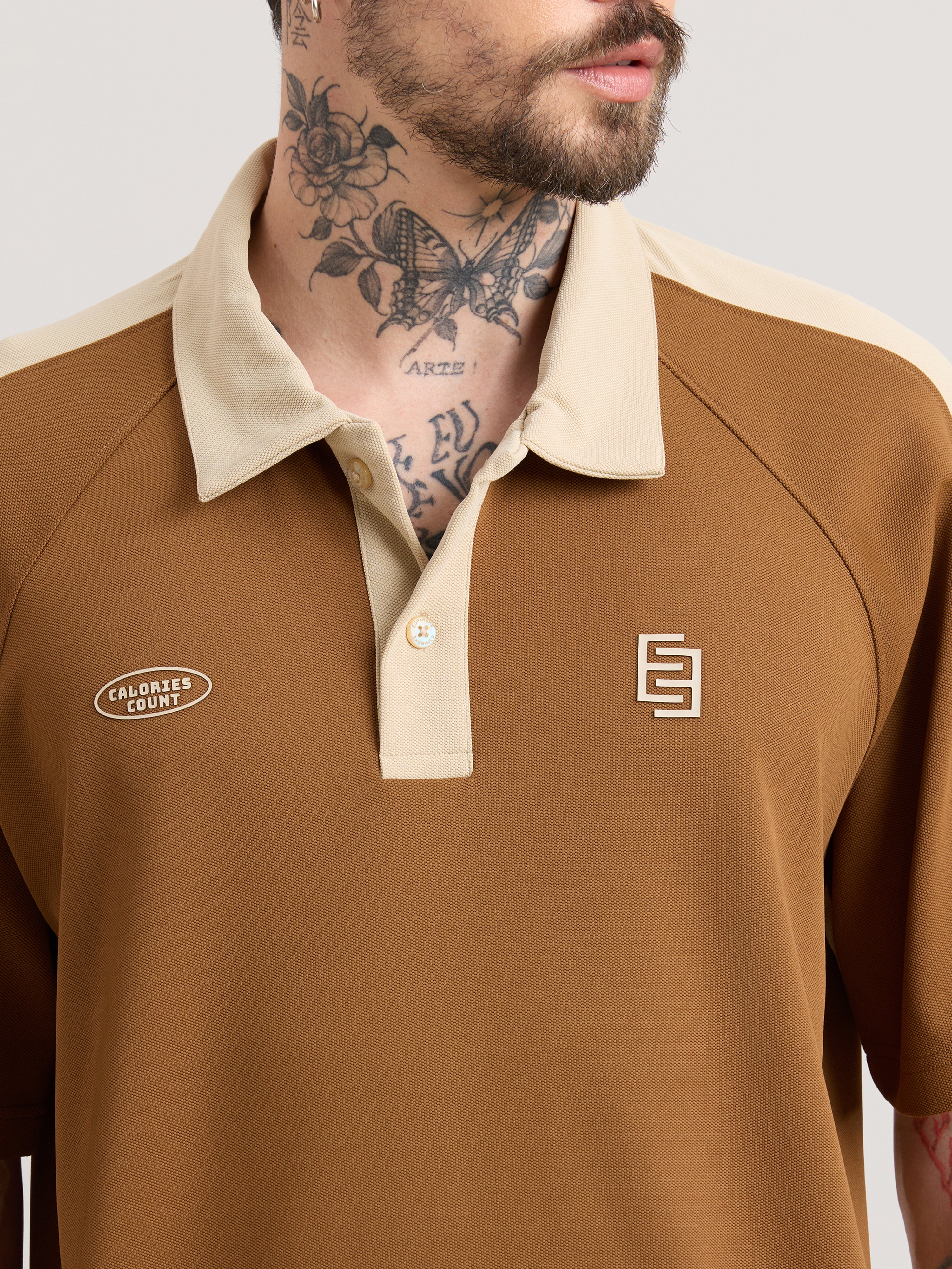 Xomis - Relaxed Fit Printed Polo T-Shirt - Brown - Image 3