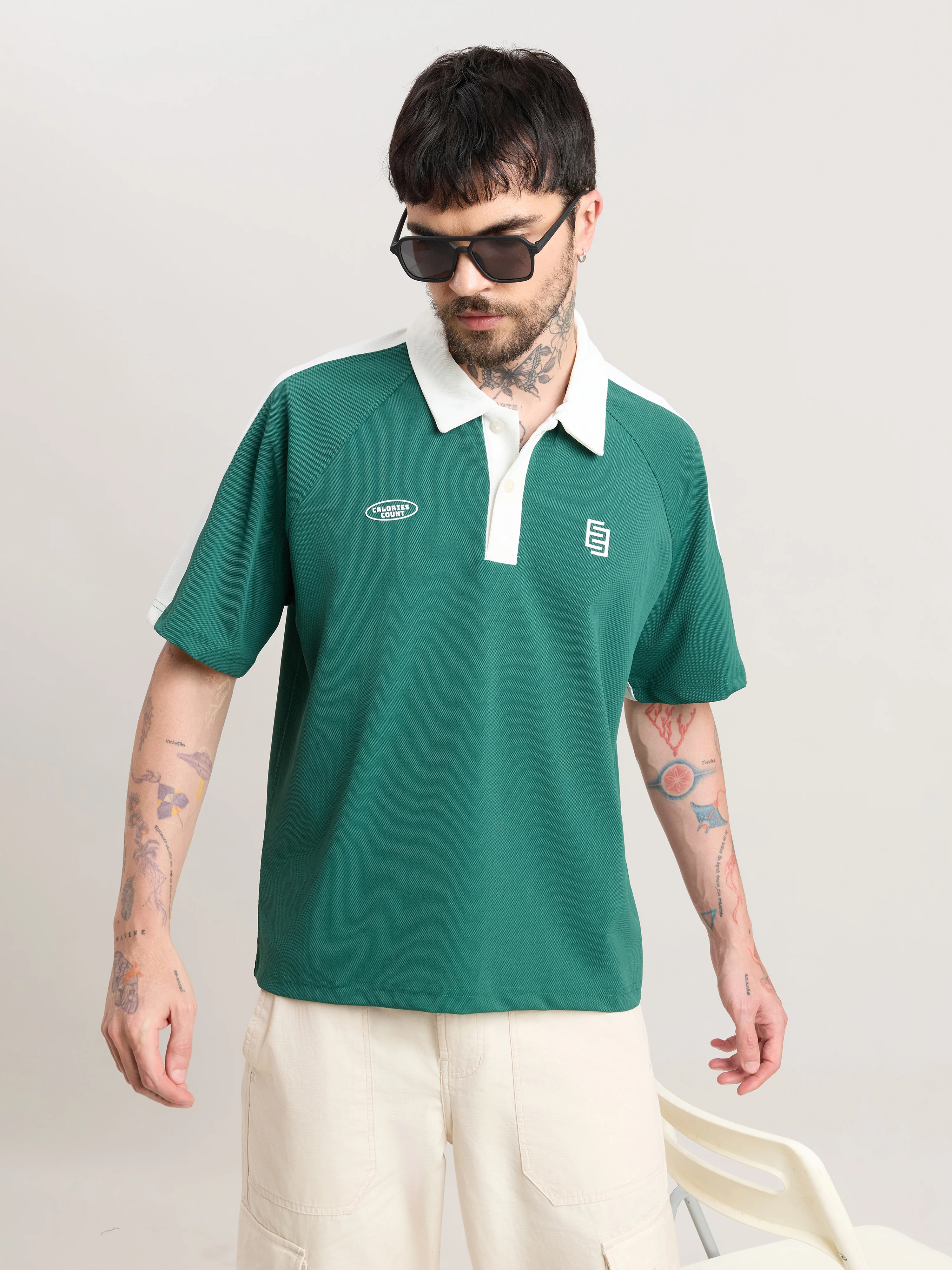 Xomis - Relaxed Fit Printed Polo T-Shirt - Green - Image 4