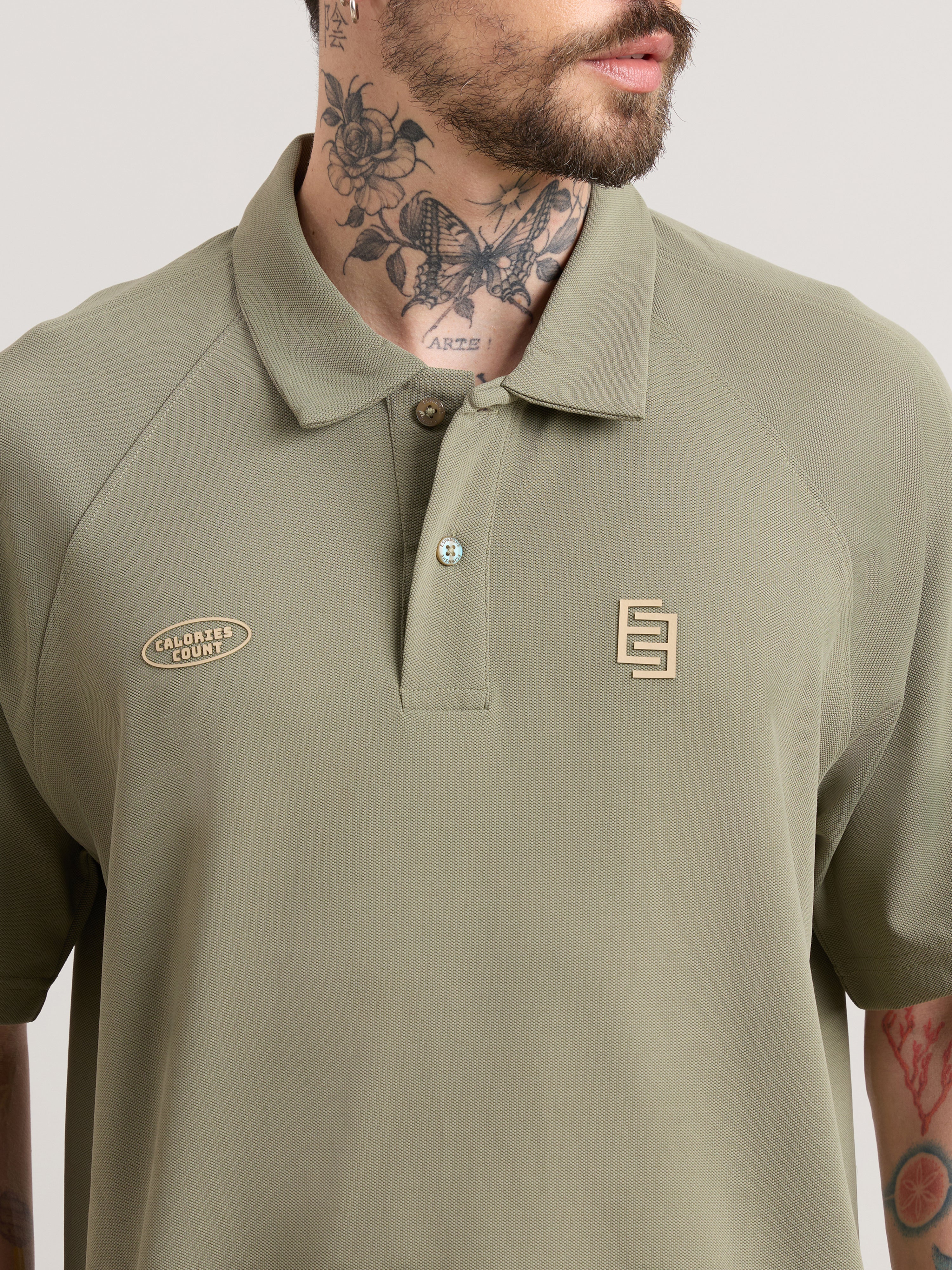 Xomis - Relaxed Fit Printed Polo T-Shirt - Olive - Image 3