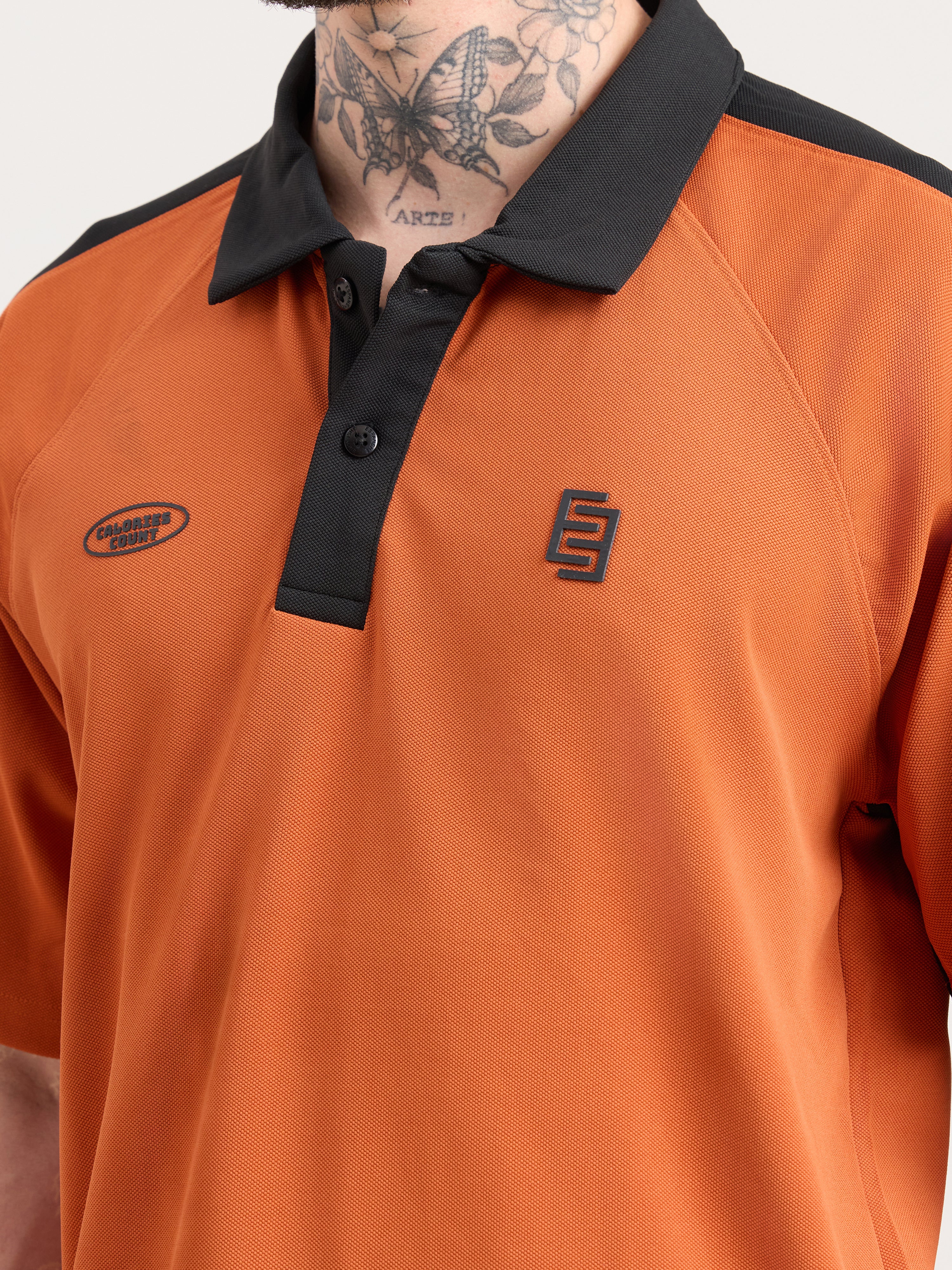 Xomis - Relaxed Fit Printed Polo T-Shirt - Orange - Image 3