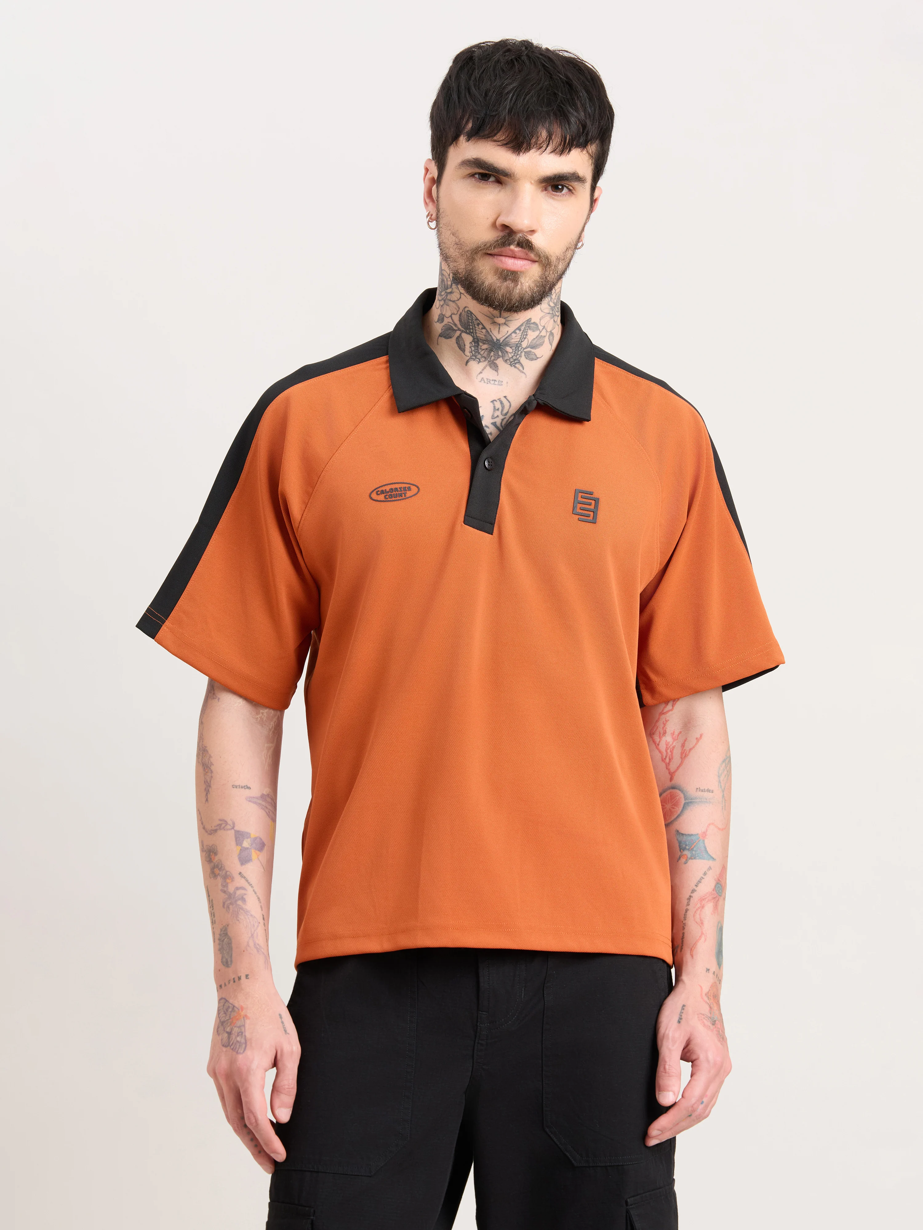 Xomis - Relaxed Fit Printed Polo T-Shirt - Orange - Image 4