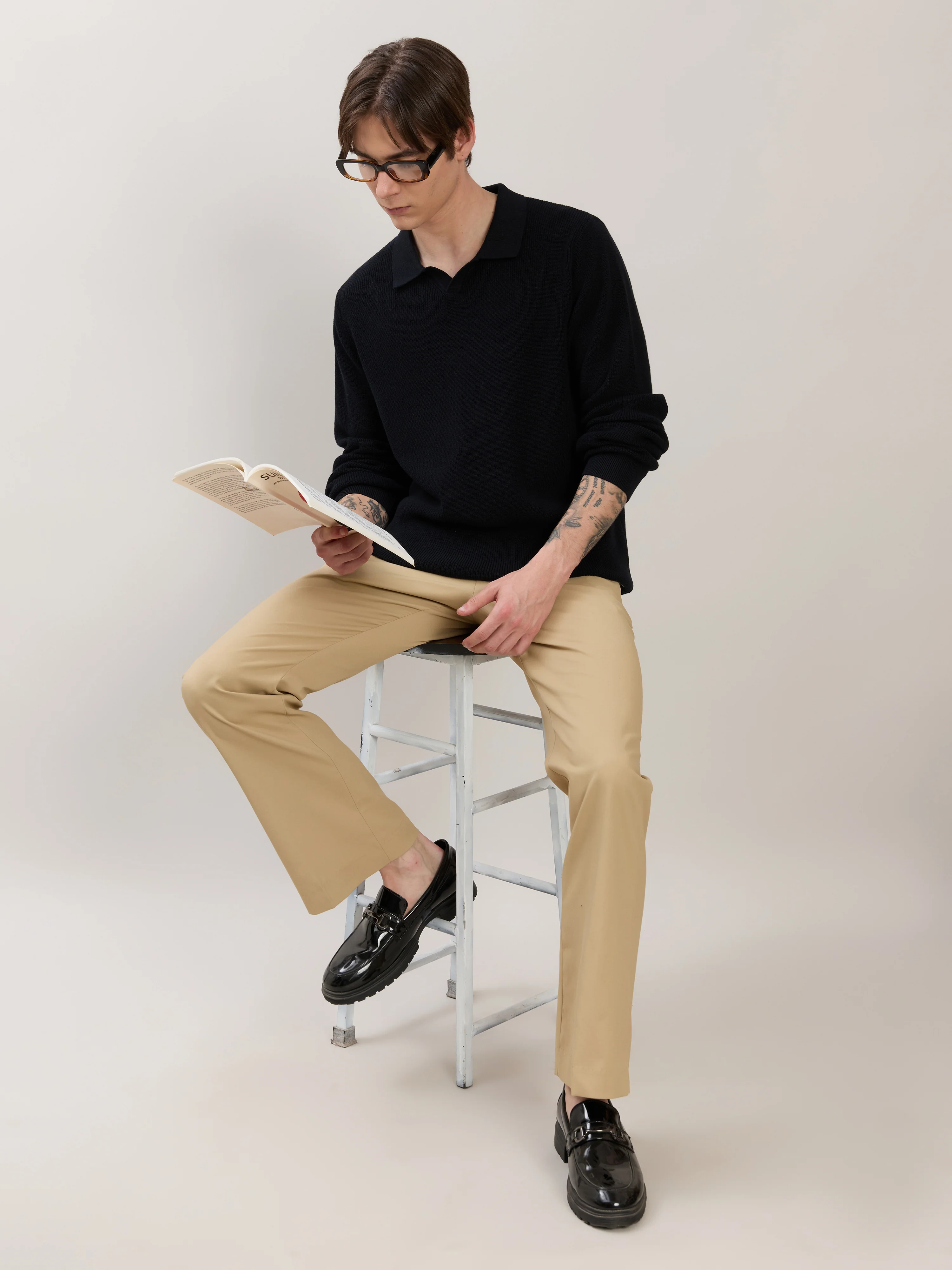 Xosio-1 - Regular Knitted Polo Sweater - Black - Image 2