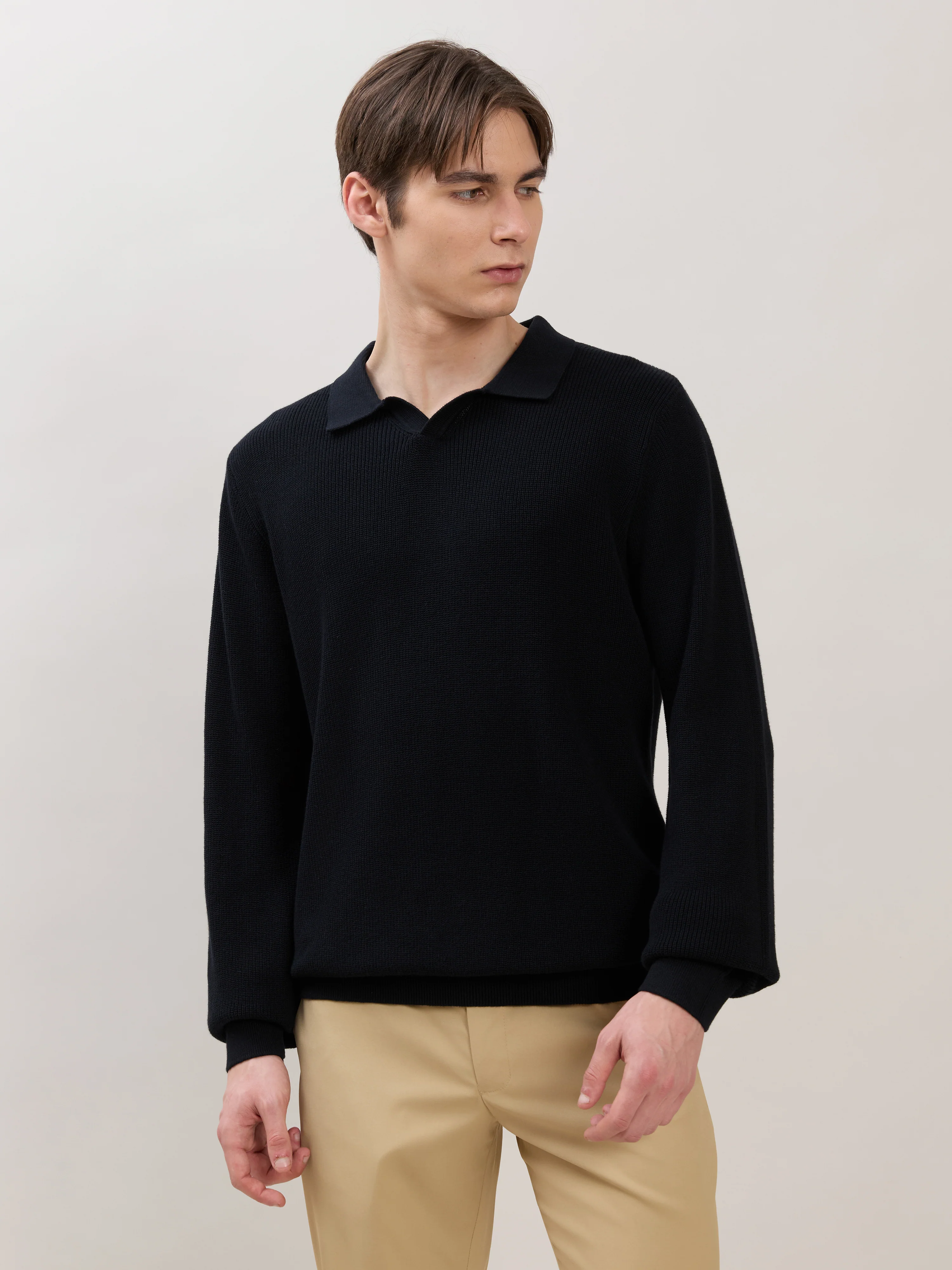 Xosio-1 - Regular Knitted Polo Sweater - Black - Image 4
