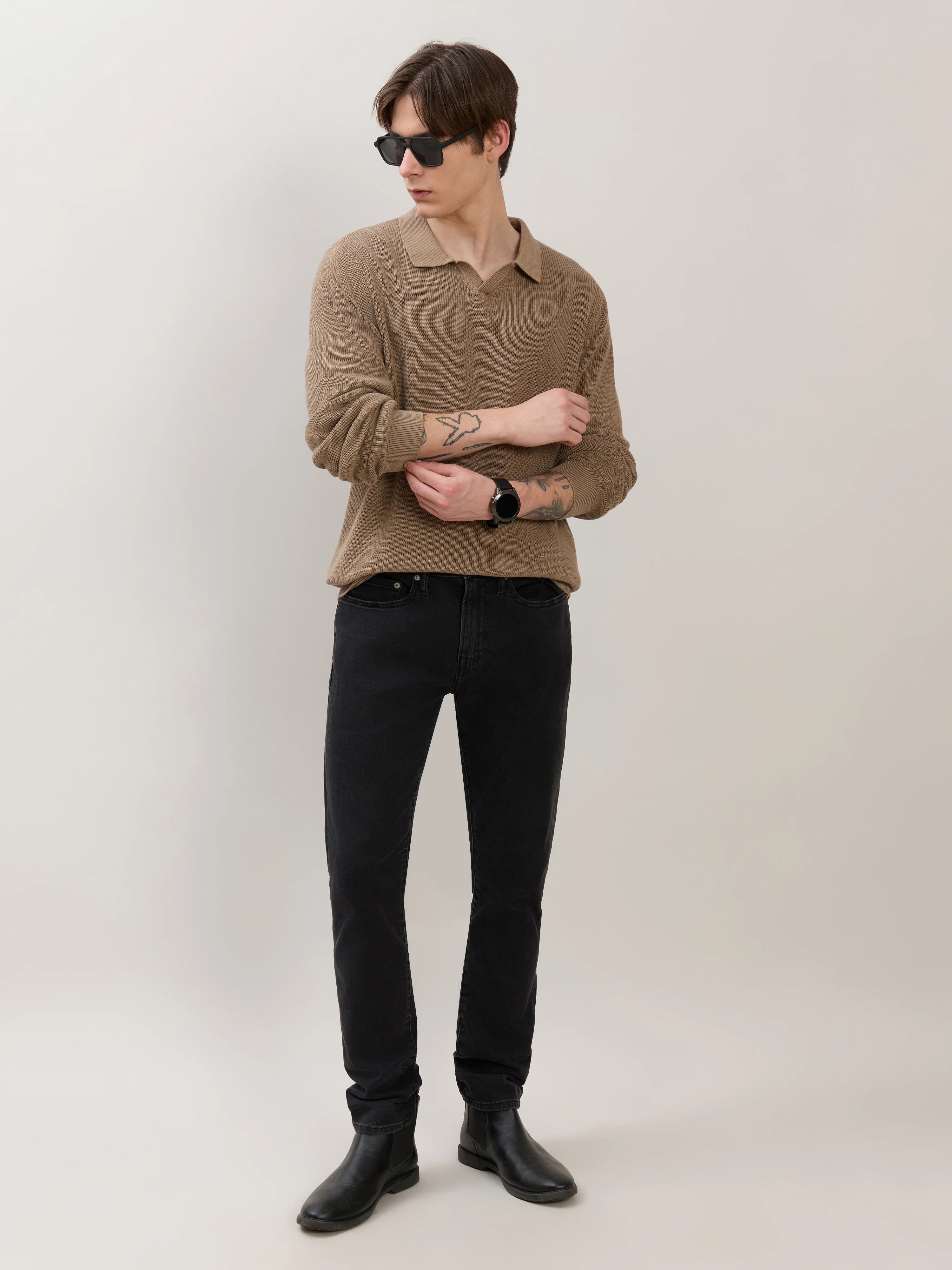 Xosio-1 - Regular Knitted Polo Sweater - Dark Beige - Image 2