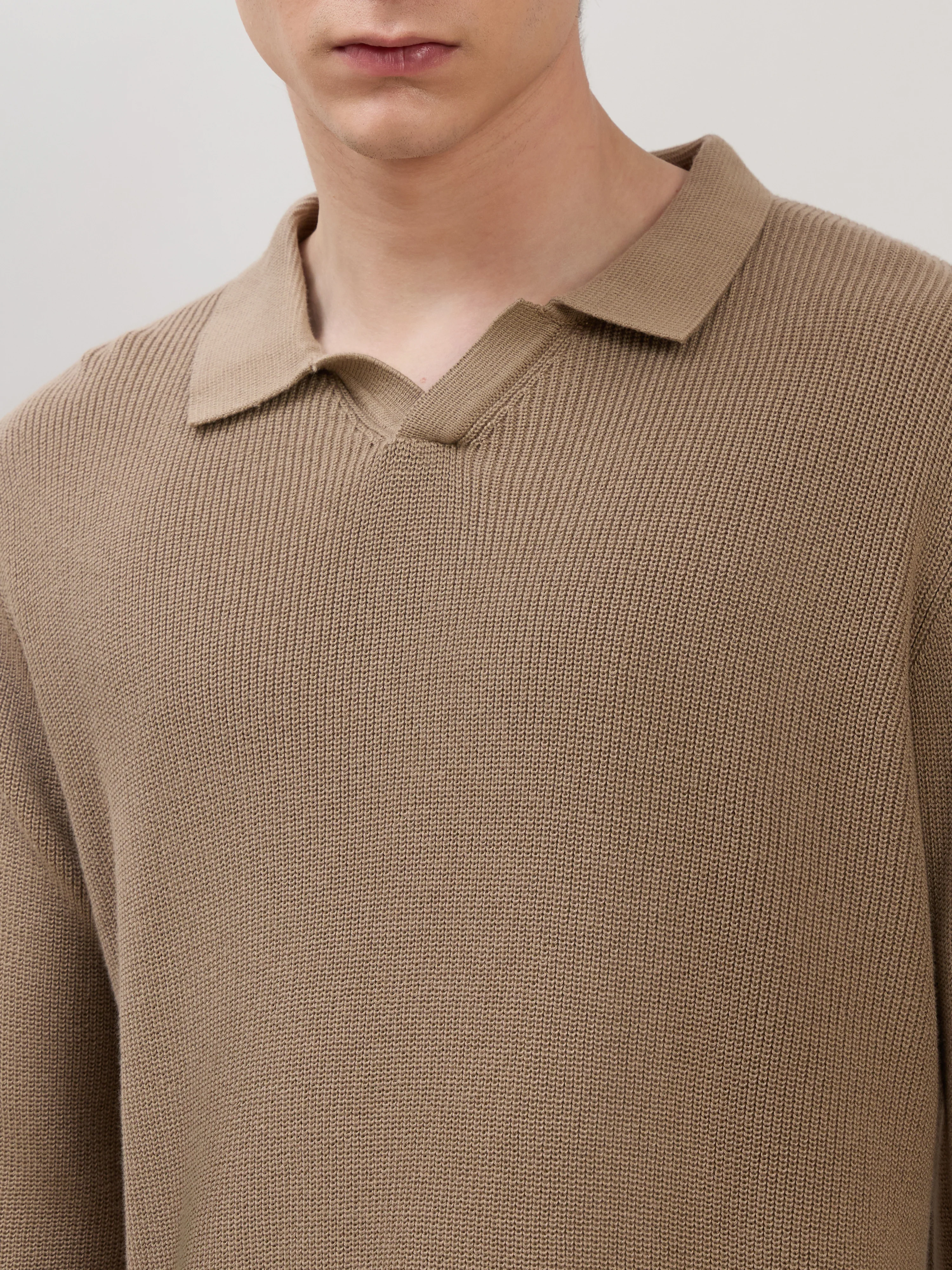 Xosio-1 - Regular Knitted Polo Sweater - Dark Beige - Image 3