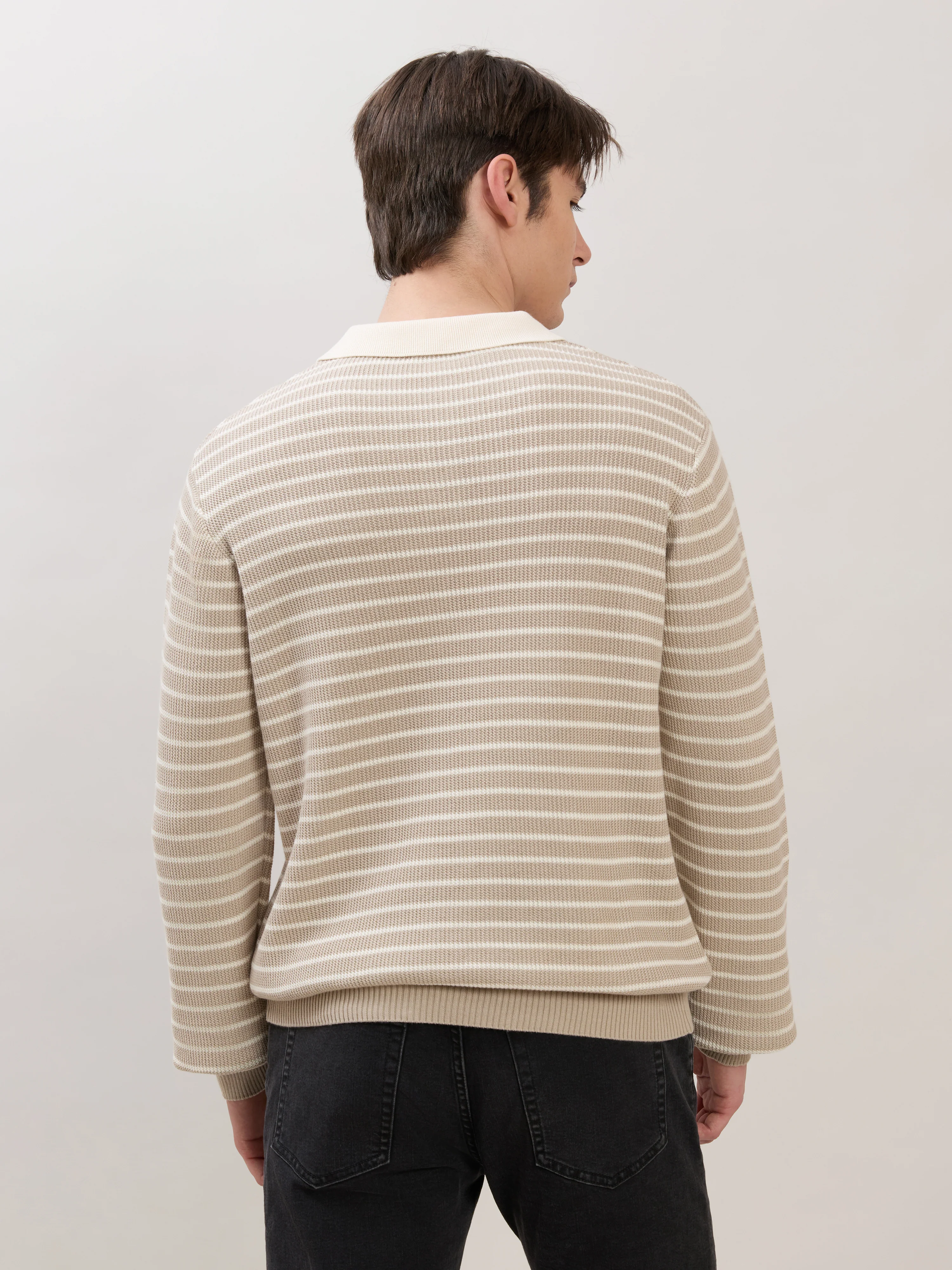 Xosio-2 - Regular Striped Knit Polo Sweater - Beige - Image 6