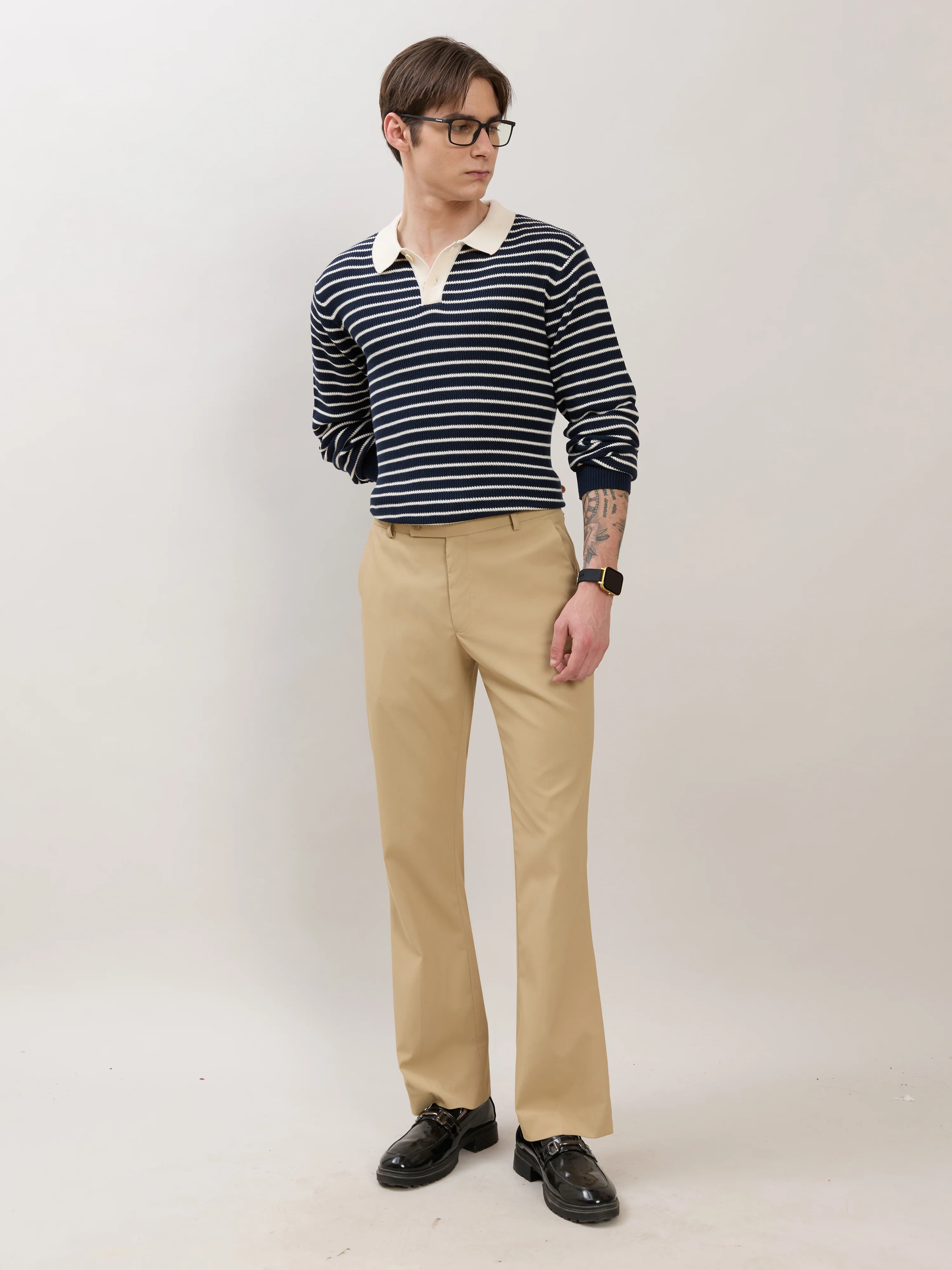 Xosio-2 - Regular Striped Knit Polo Sweater - Navy - Image 2
