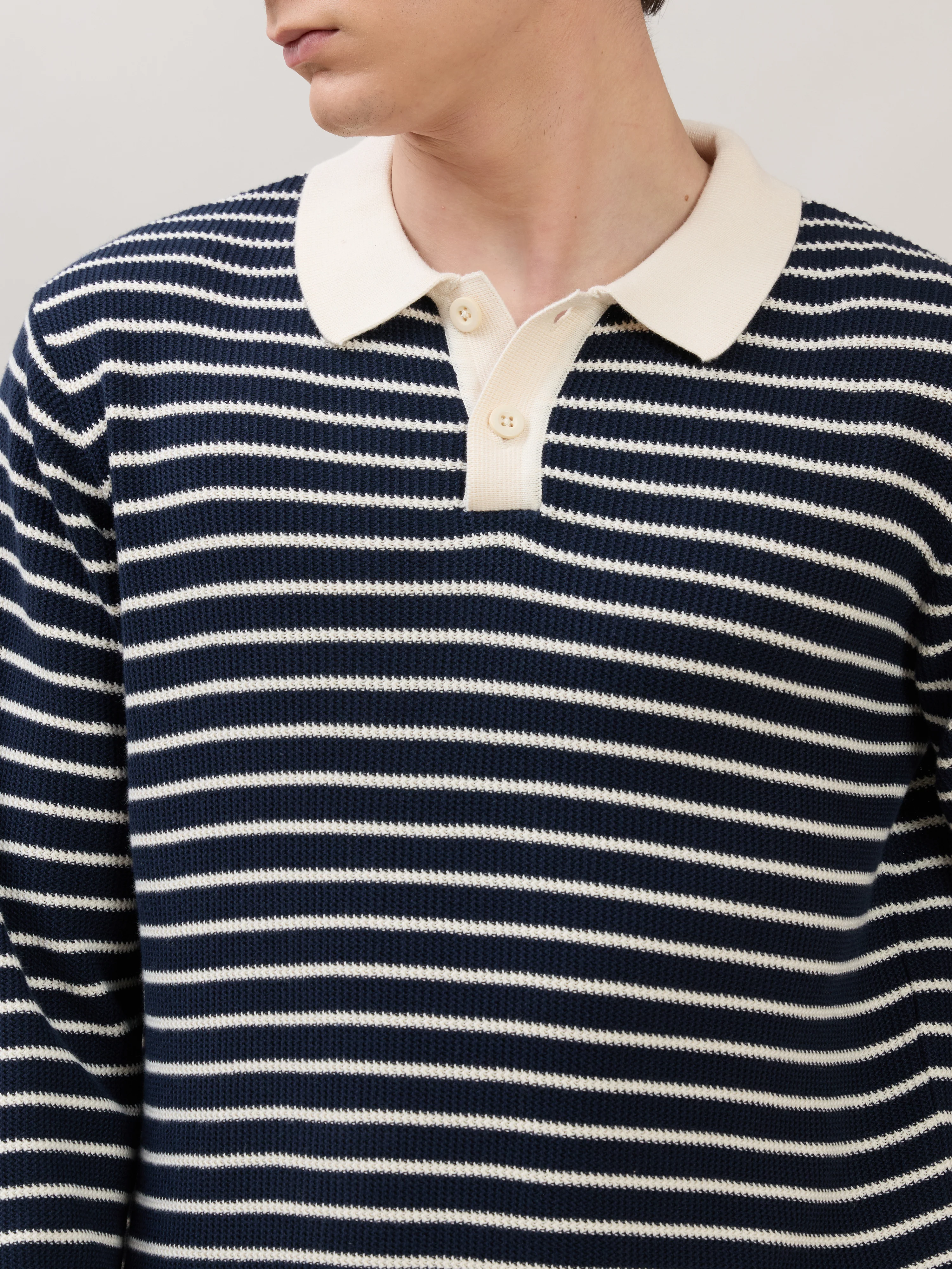 Xosio-2 - Regular Striped Knit Polo Sweater - Navy - Image 3