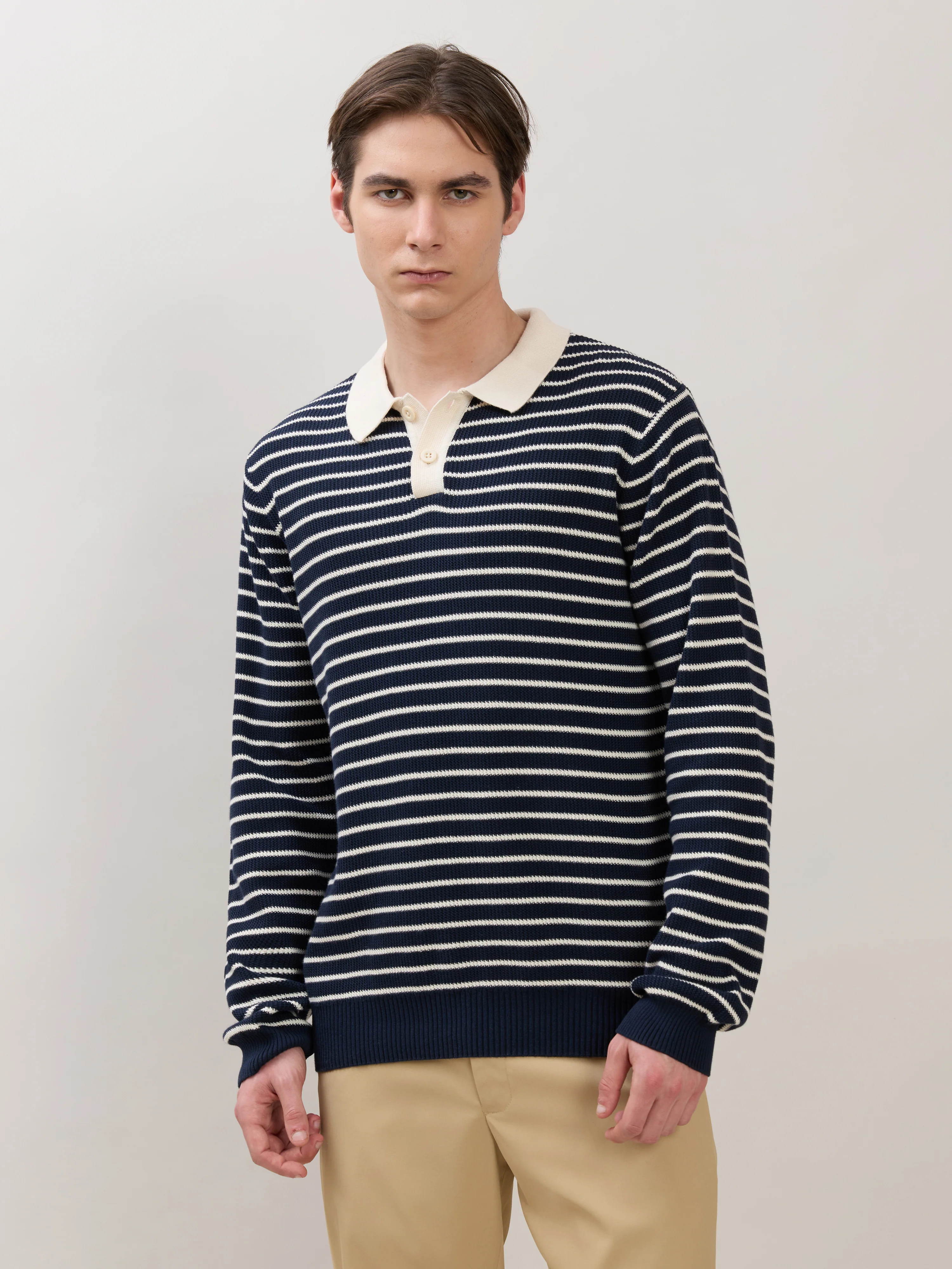 Xosio-2 - Regular Striped Knit Polo Sweater - Navy - Image 4