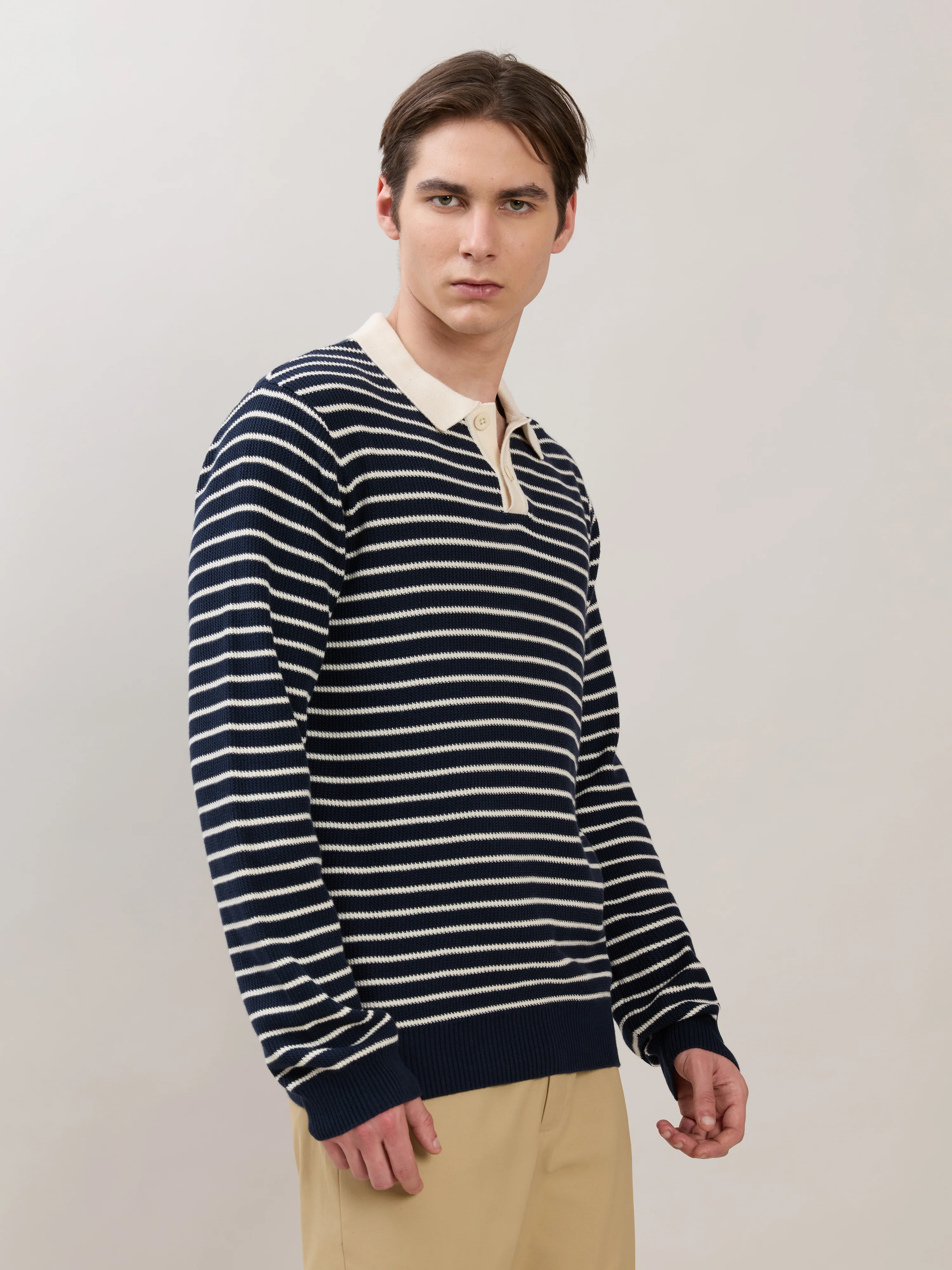 Xosio-2 - Regular Striped Knit Polo Sweater - Navy - Image 5