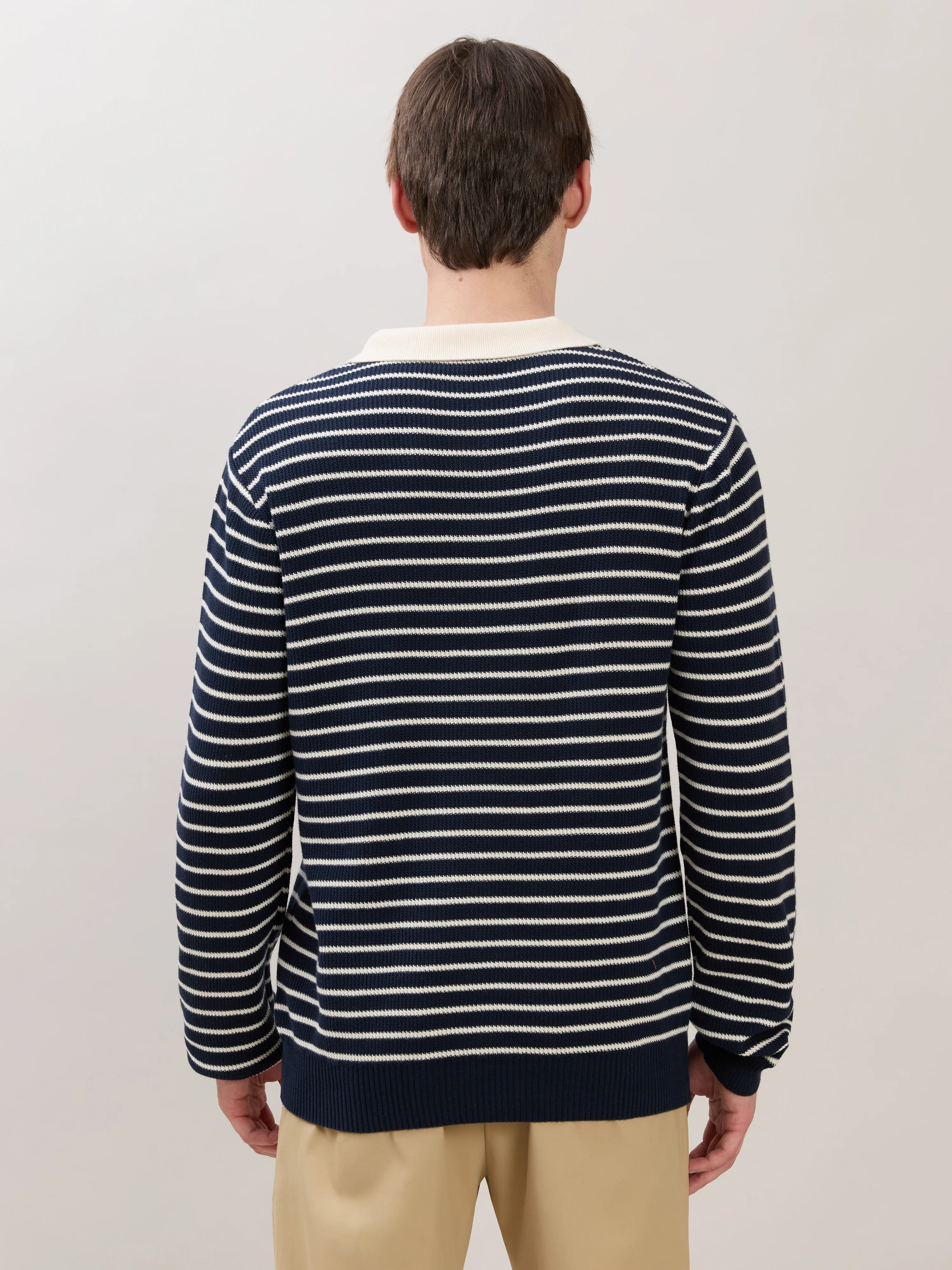 Xosio-2 - Regular Striped Knit Polo Sweater - Navy - Image 6