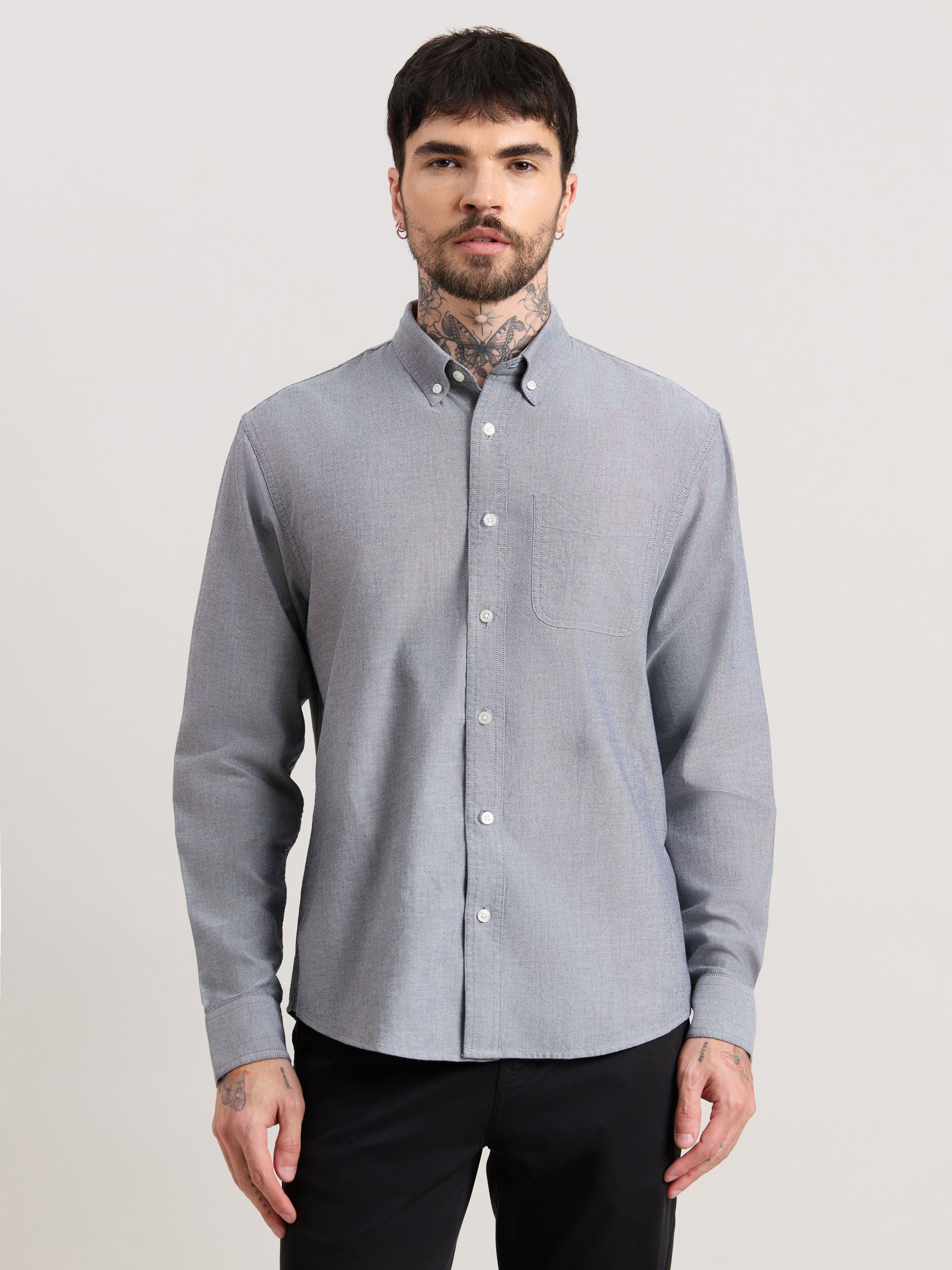 Zena - Relaxed Fit Oxford Shirt - Dark Grey - Image 4