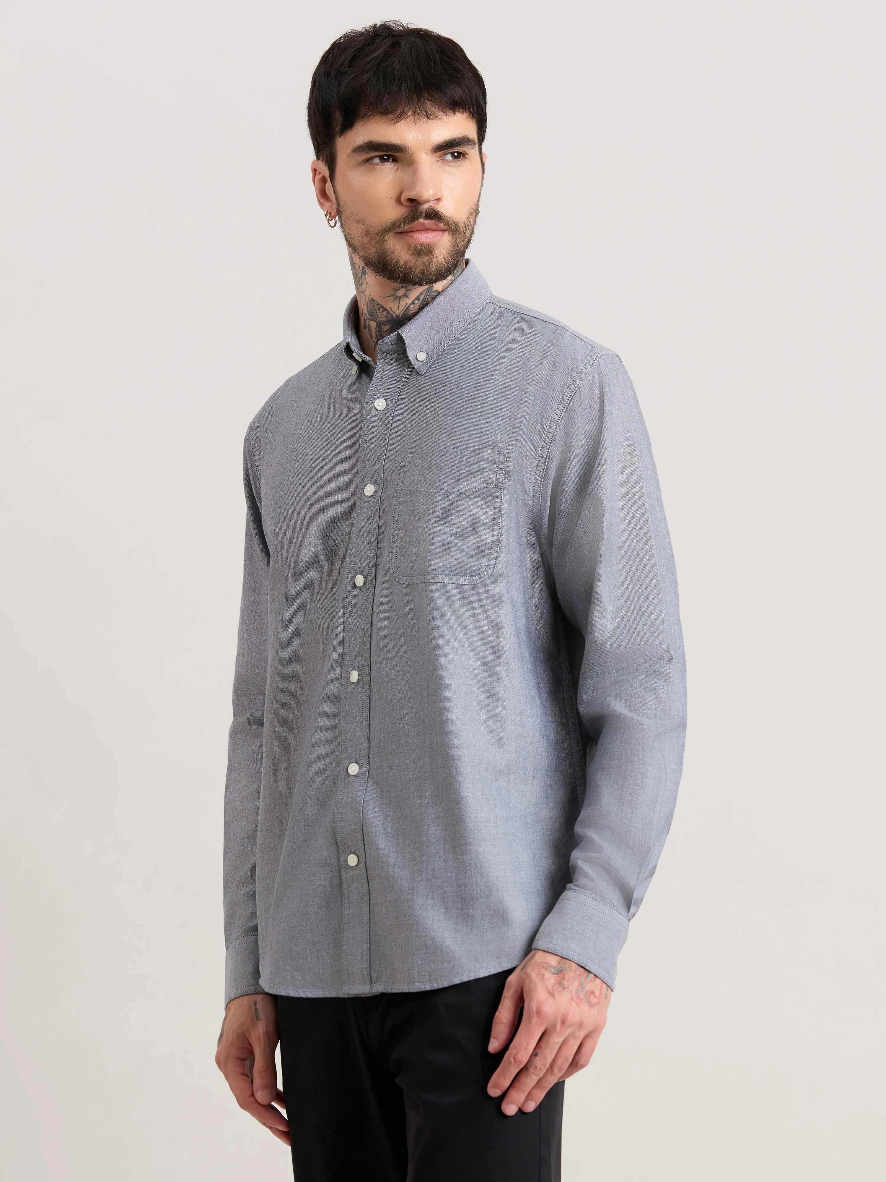 Zena - Relaxed Fit Oxford Shirt - Dark Grey - Image 5