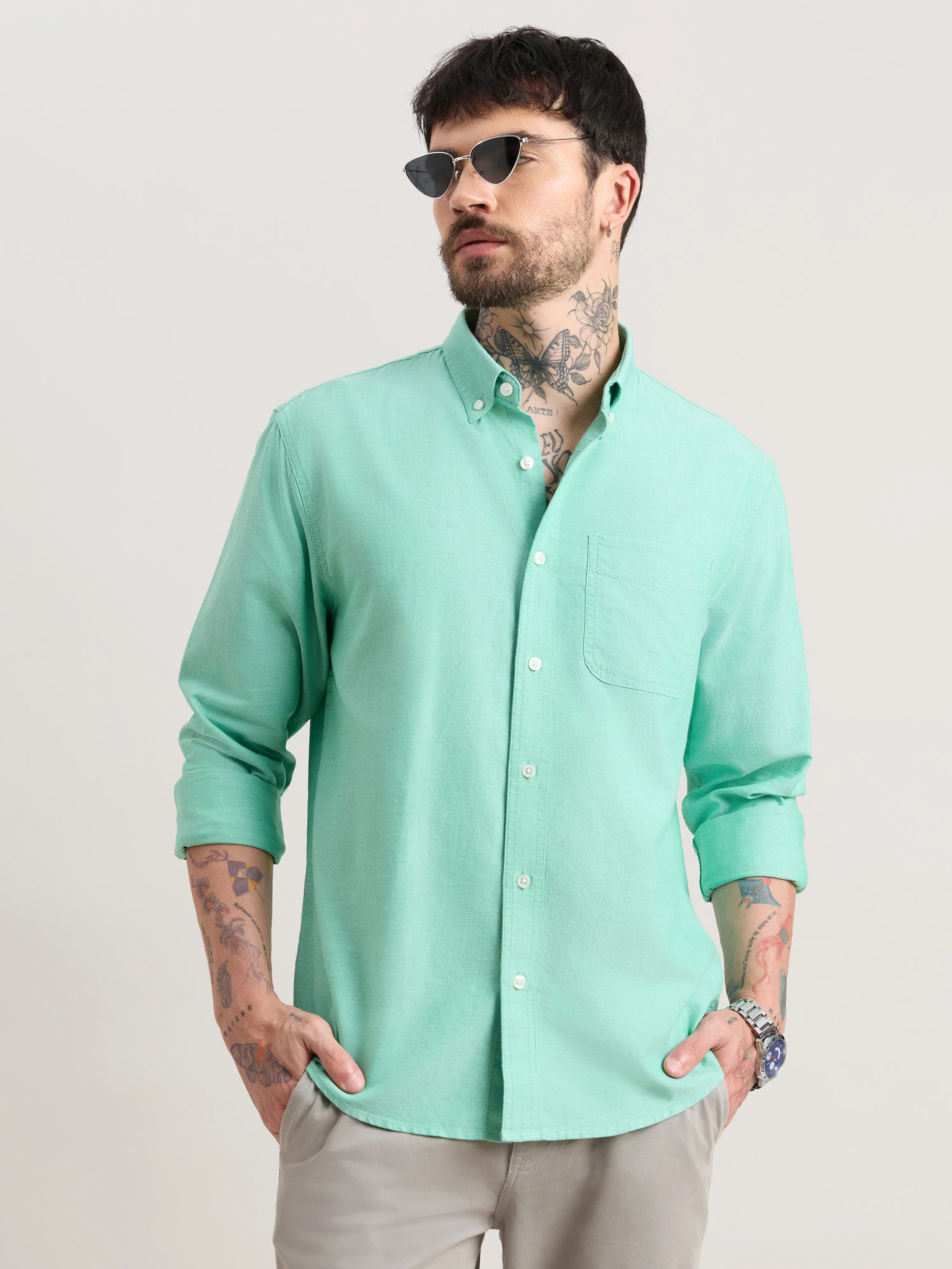 Zena - Relaxed Fit Oxford Shirt - Green - Image 4