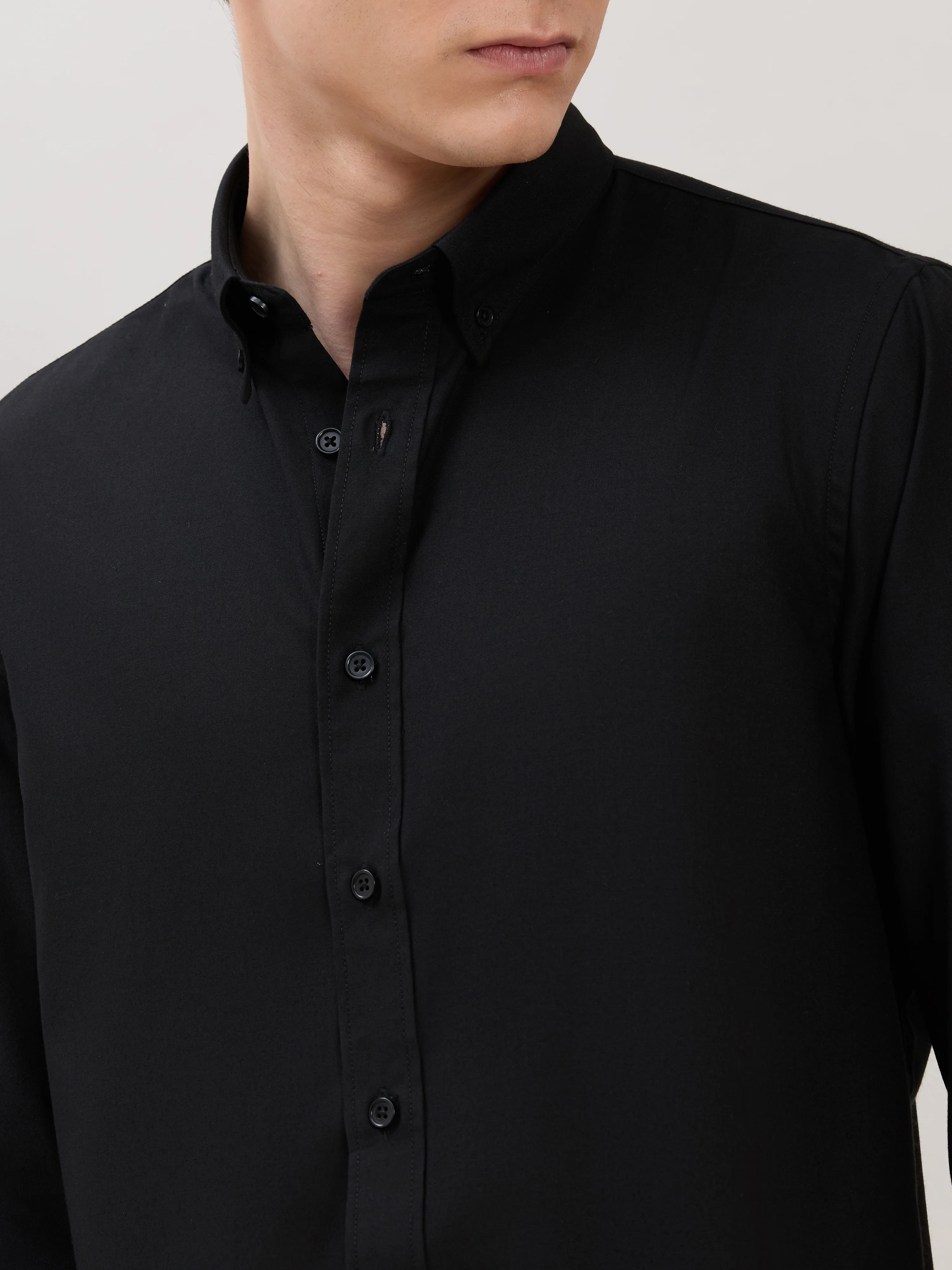 Zero - Relaxed Fit Plain Shirt - Black - Image 3