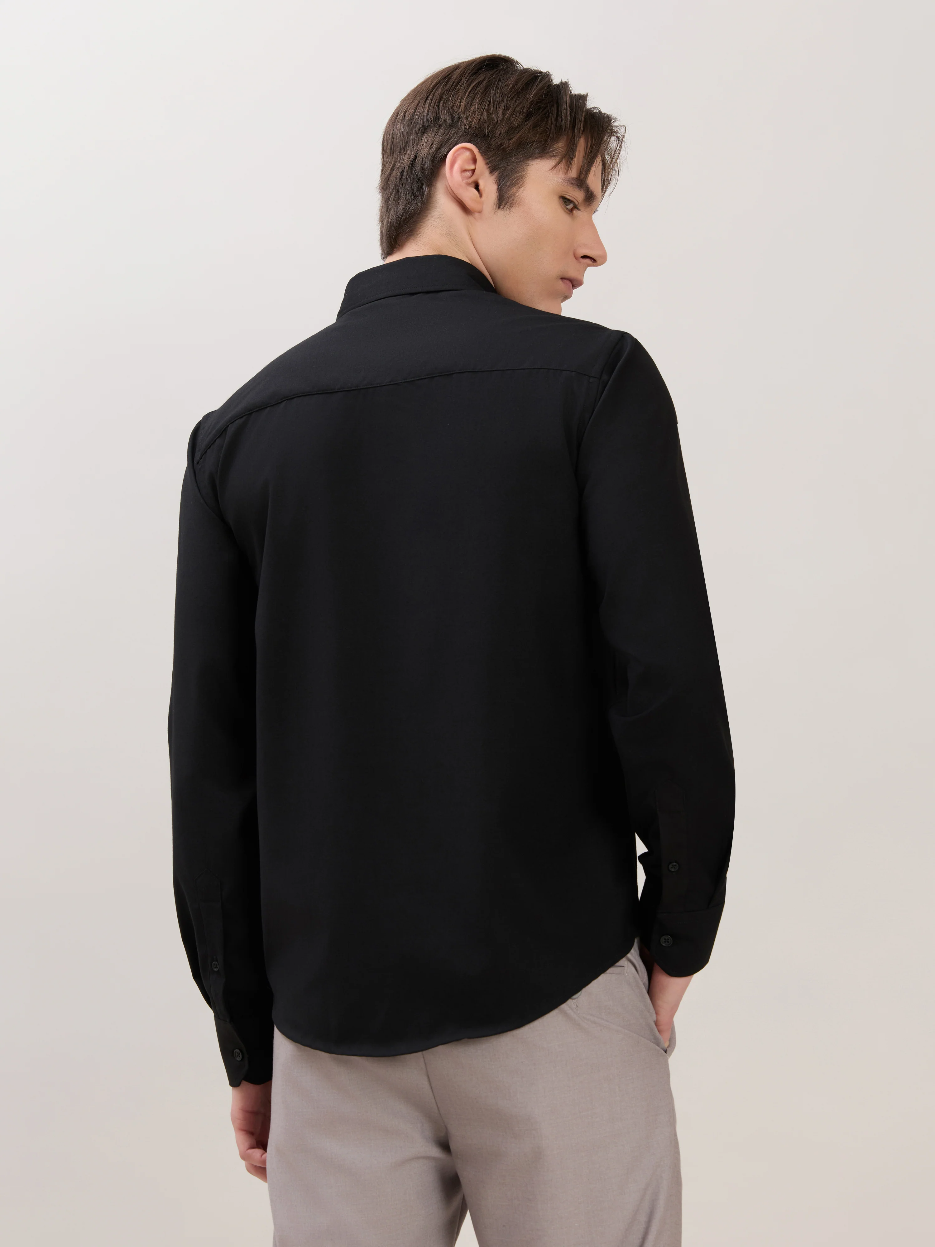 Zero - Relaxed Fit Plain Shirt - Black - Image 6