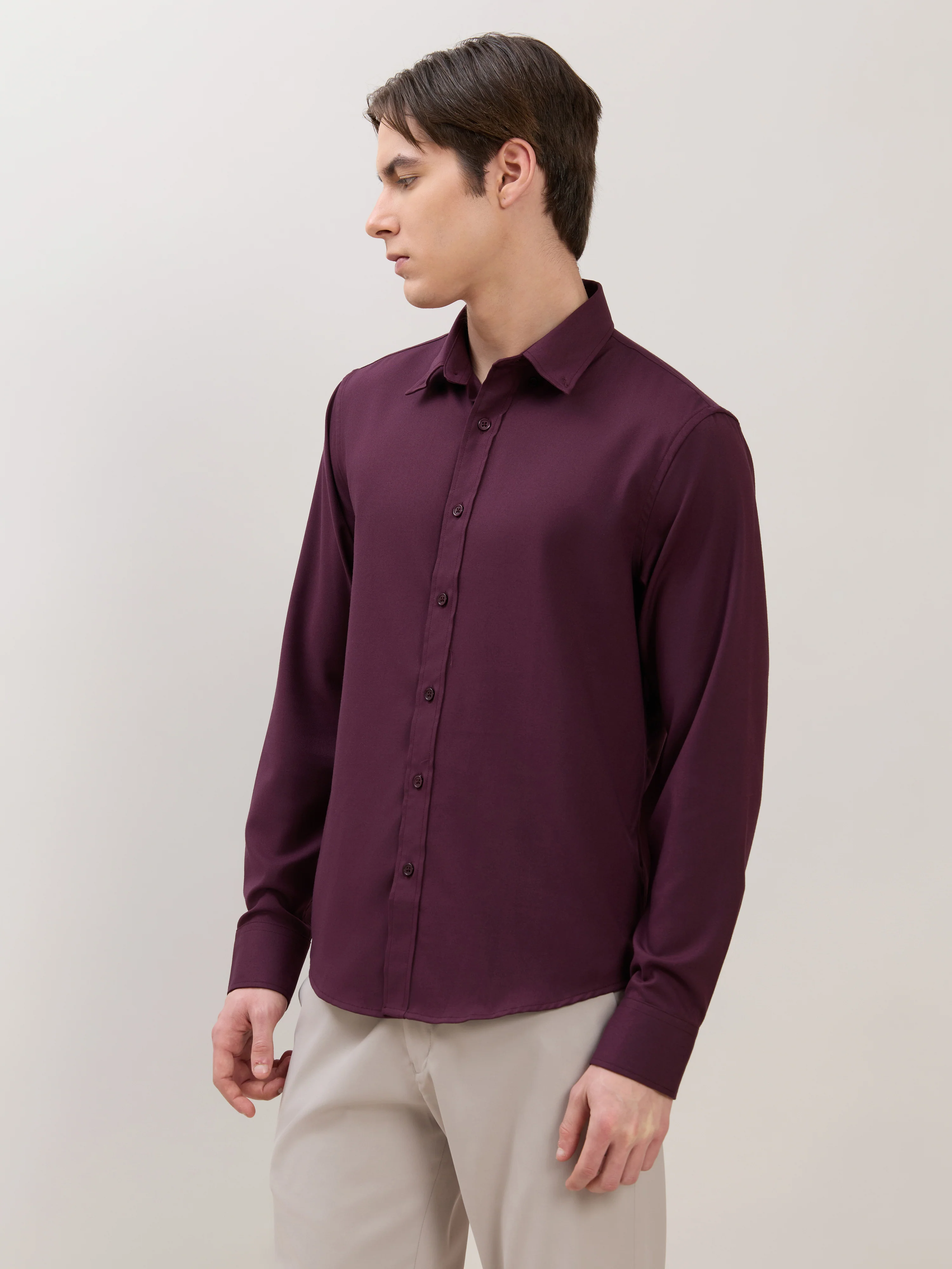 Zero - Relaxed Fit Plain Shirt - Maroon - Image 2