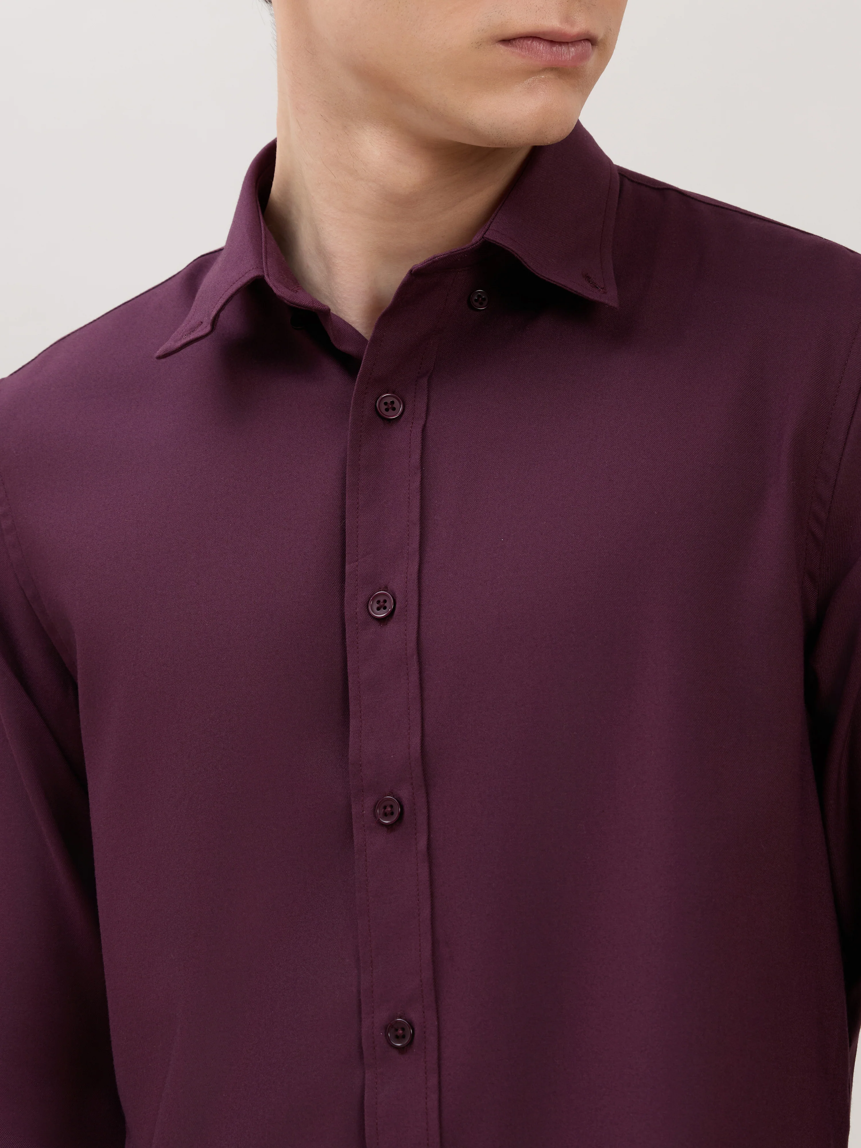 Zero - Relaxed Fit Plain Shirt - Maroon - Image 3