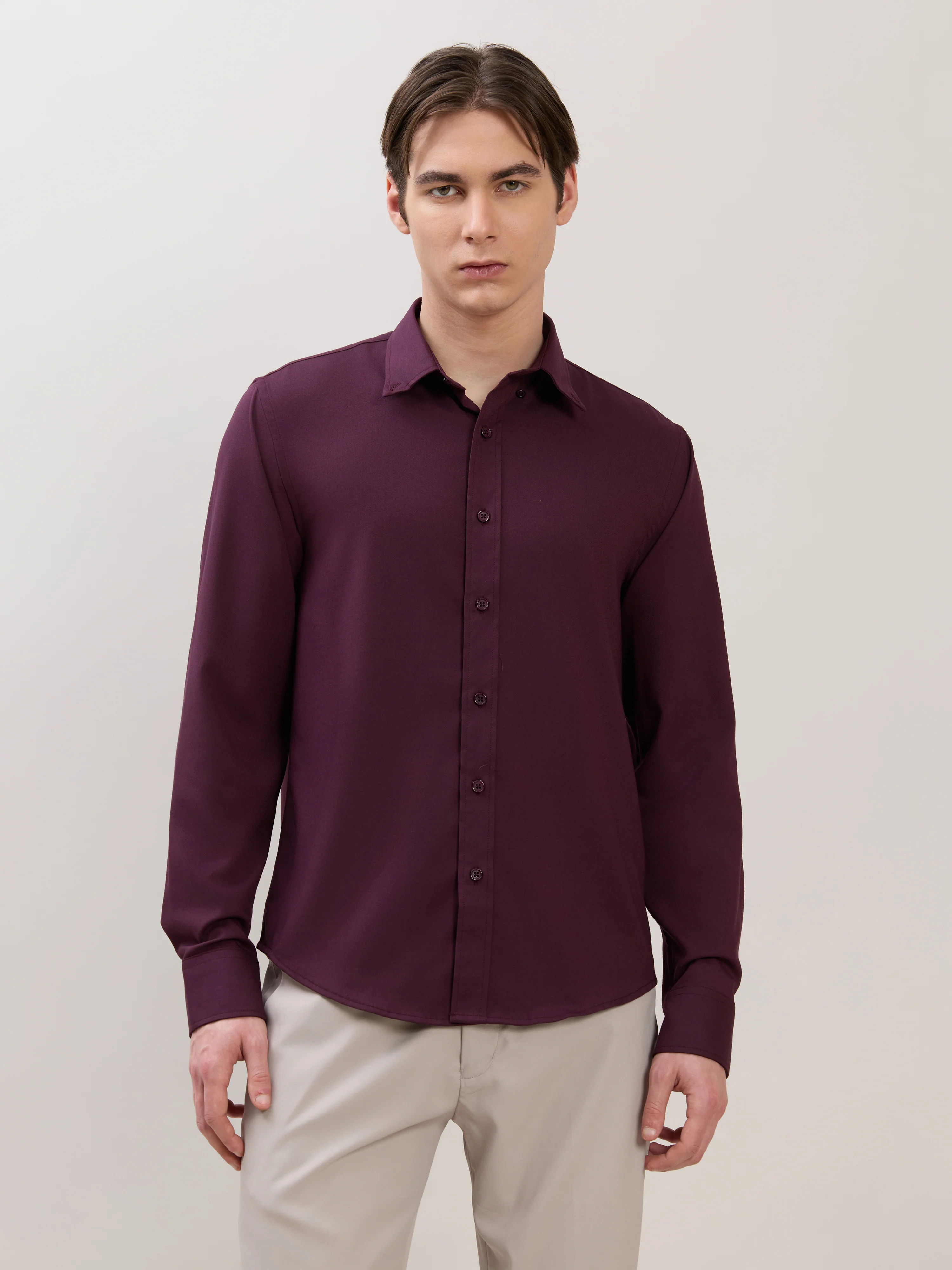 Zero - Relaxed Fit Plain Shirt - Maroon - Image 4