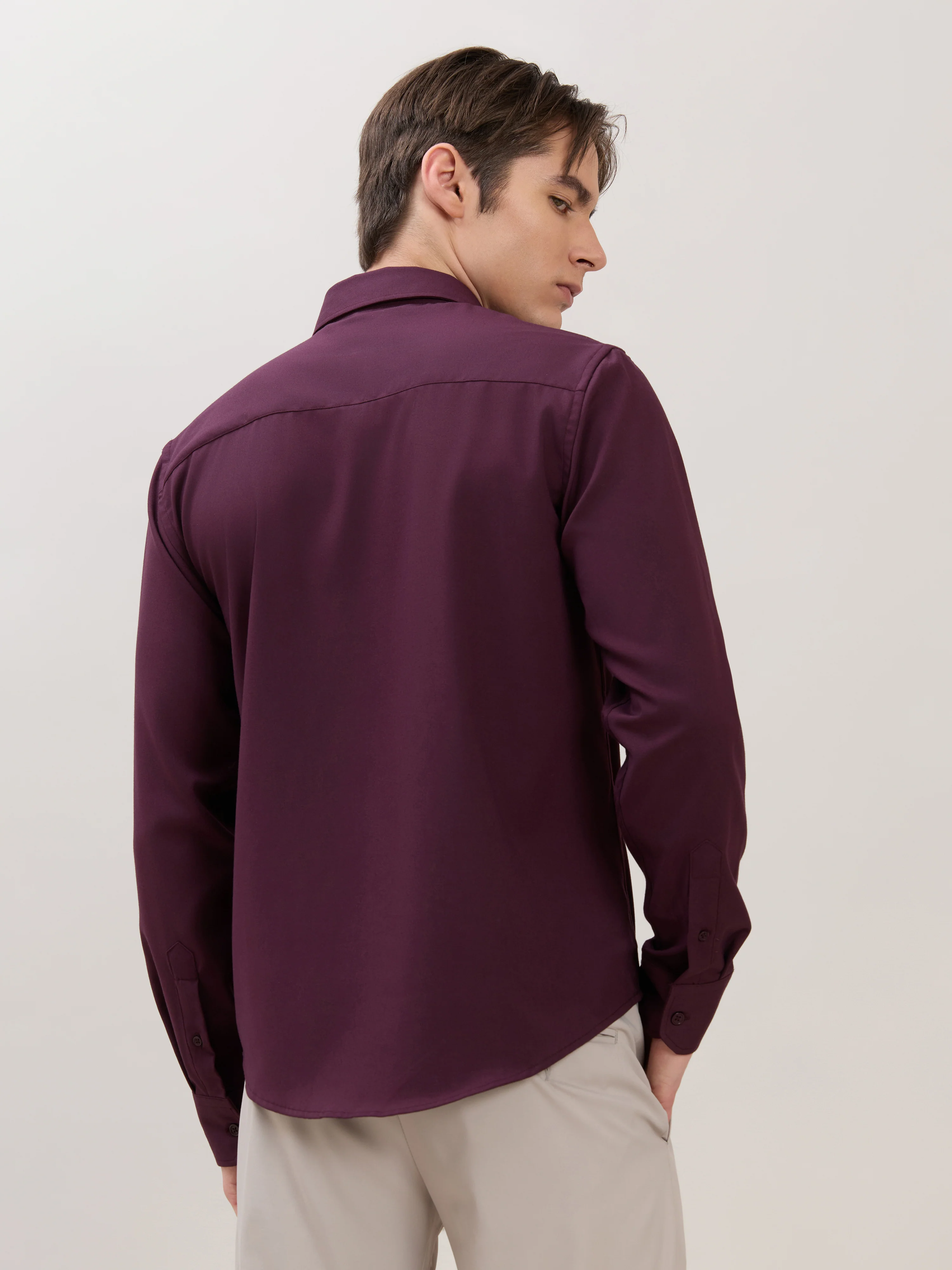Zero - Relaxed Fit Plain Shirt - Maroon - Image 6