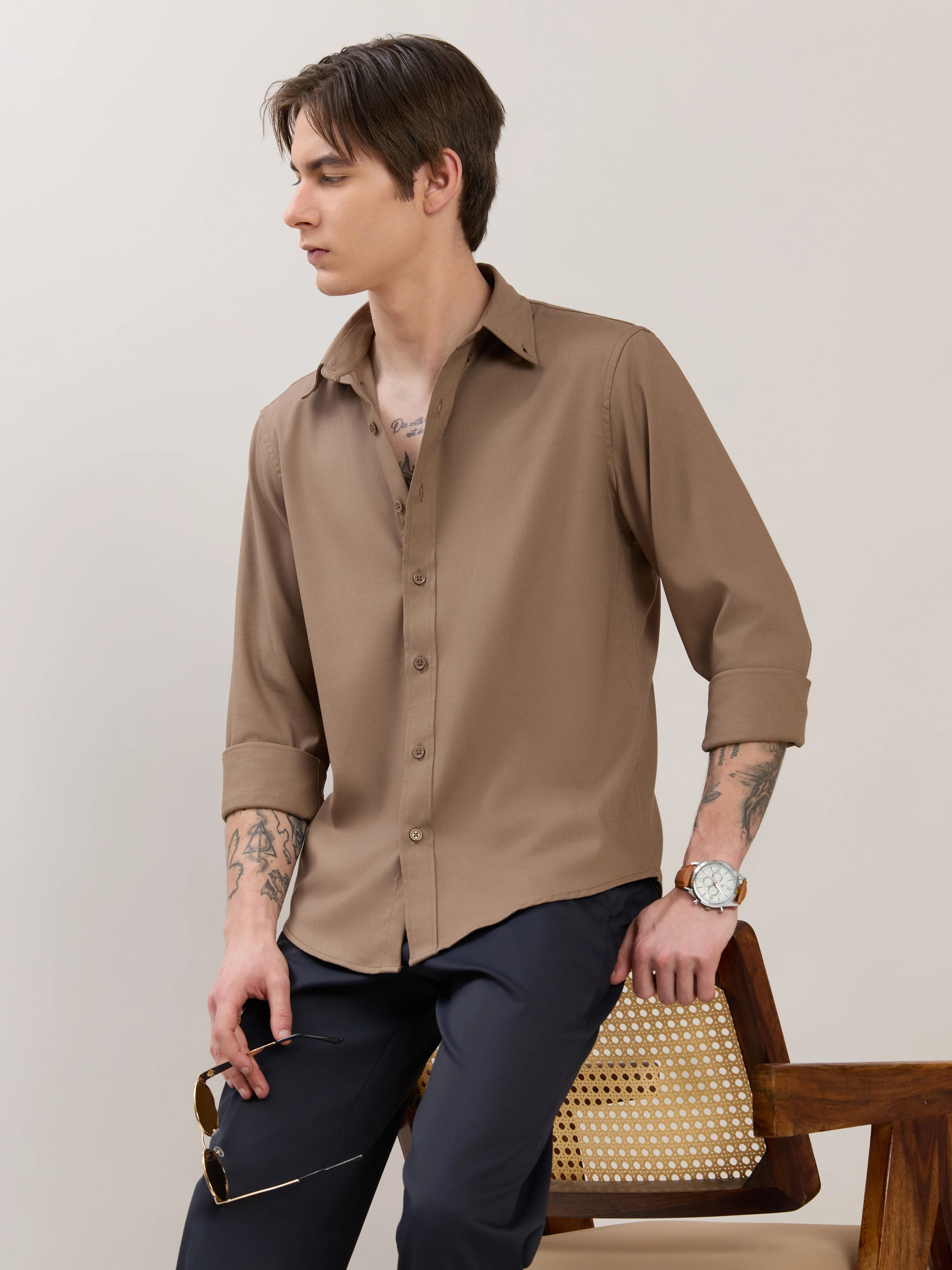 Zero - Relaxed Fit Plain Shirt - Olive Brown