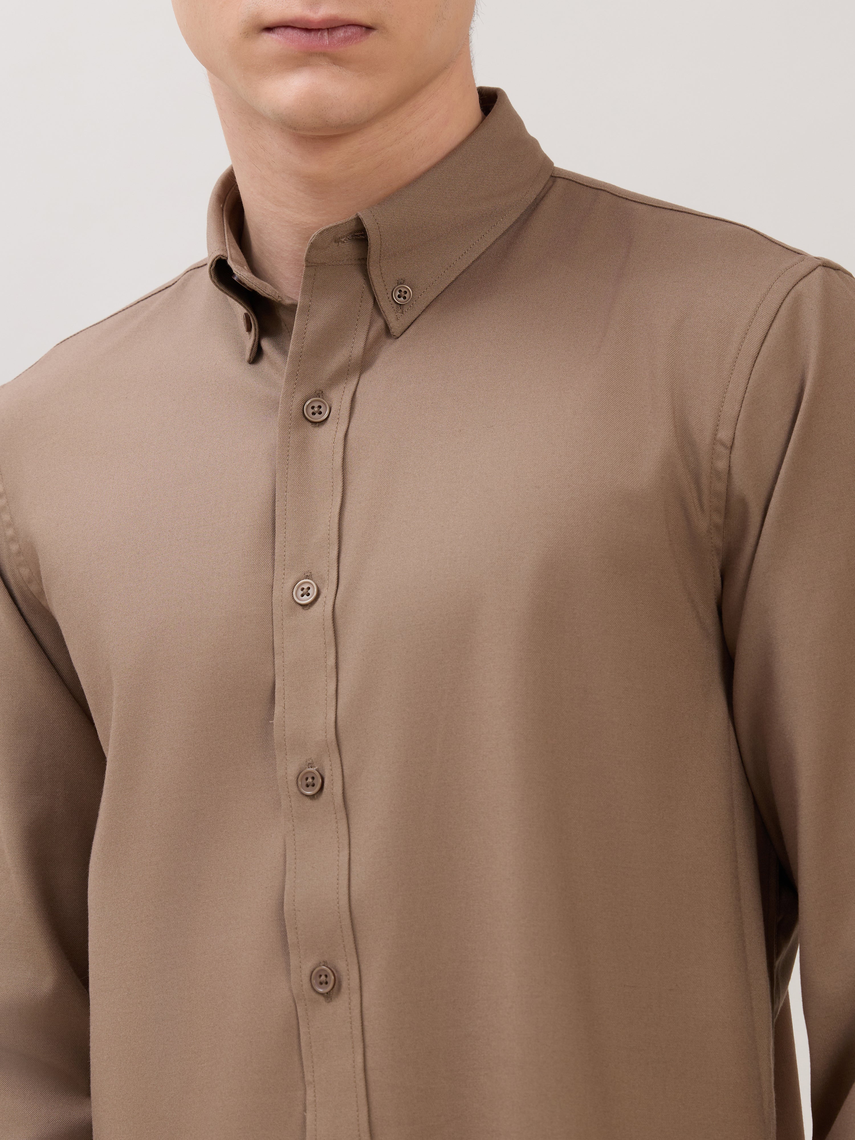 Zero - Relaxed Fit Plain Shirt - Olive Brown - Image 3