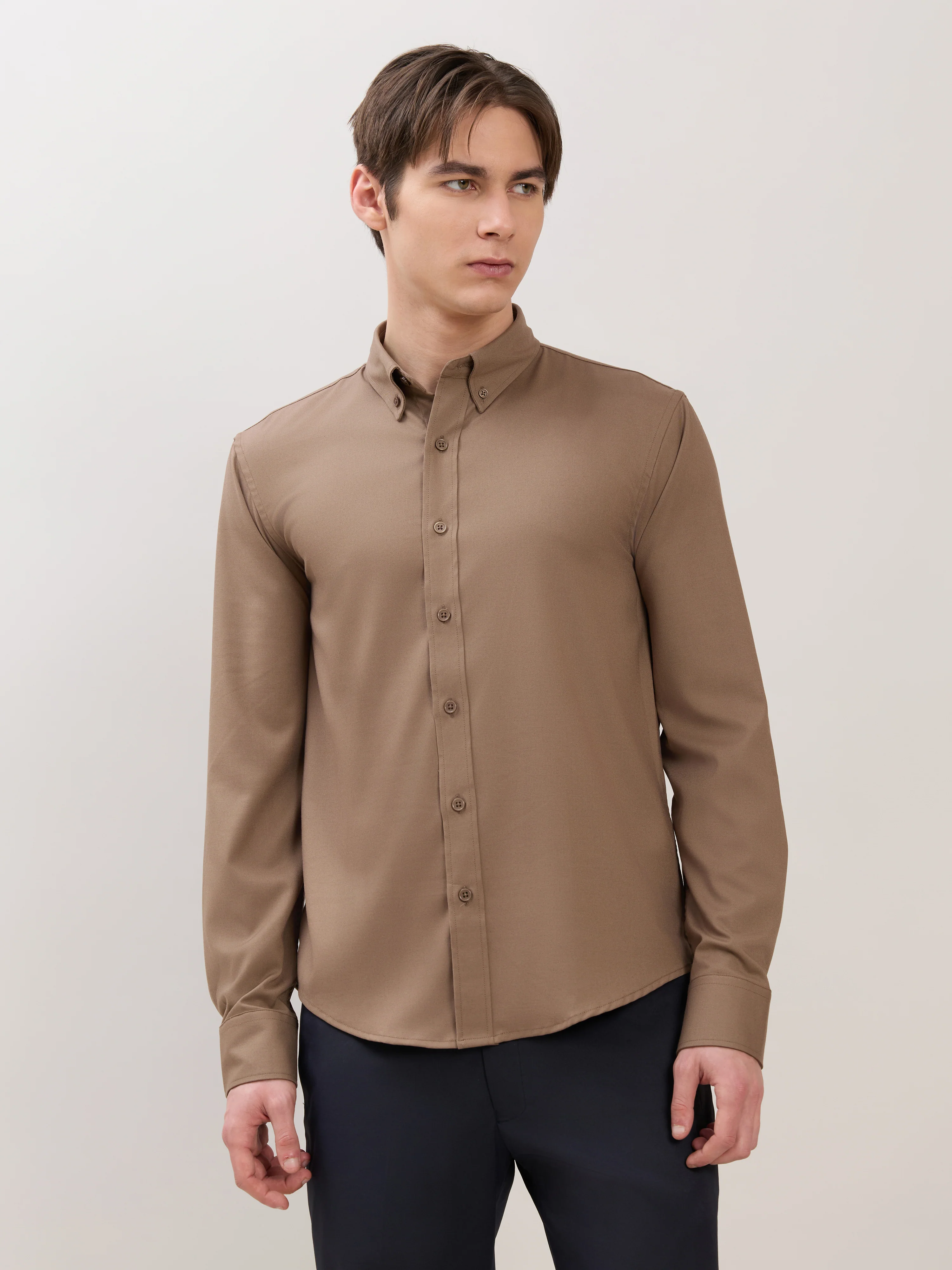 Zero - Relaxed Fit Plain Shirt - Olive Brown - Image 5
