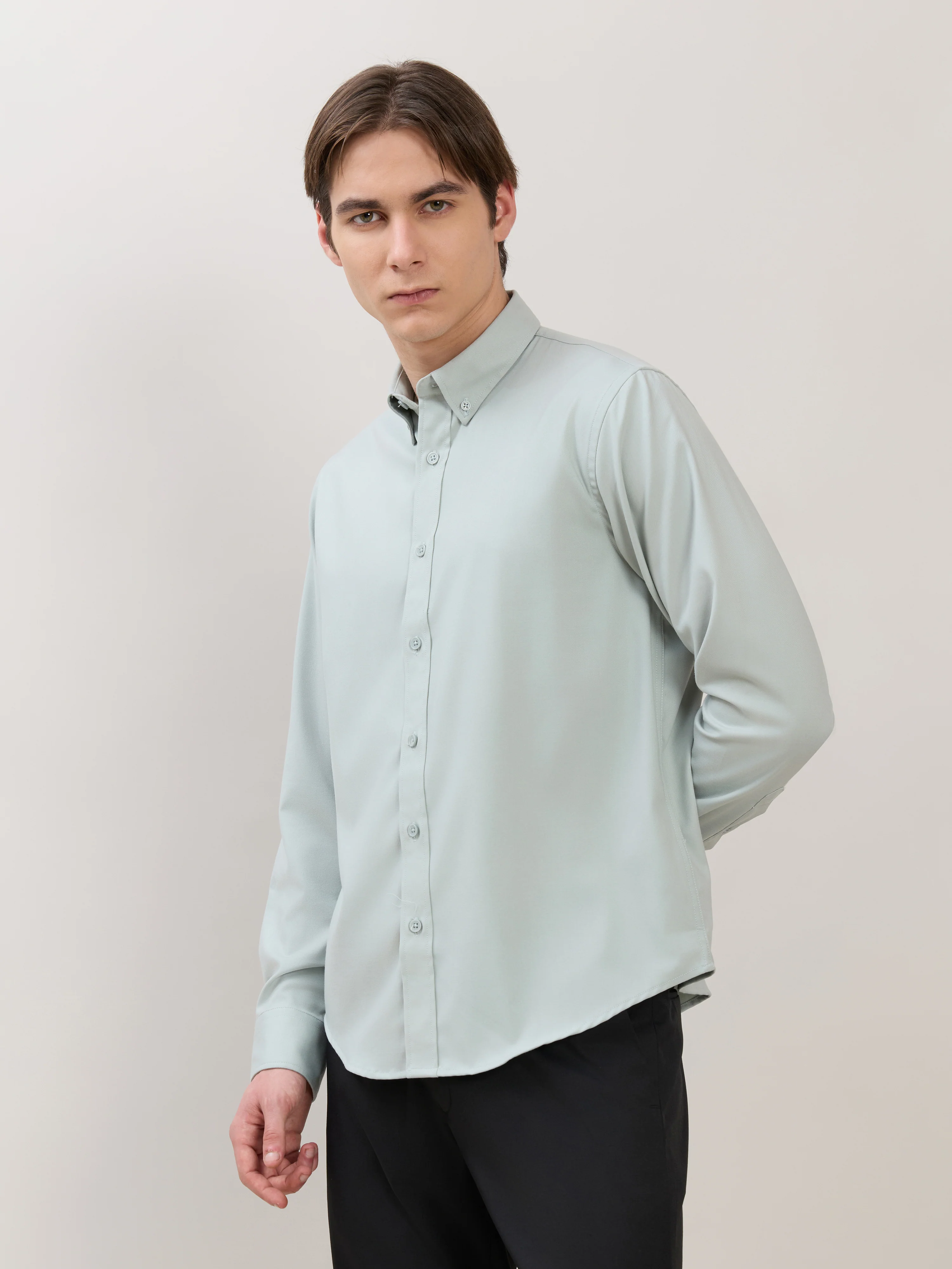 Zero - Relaxed Fit Plain Shirt - Seafoam Green - Image 4