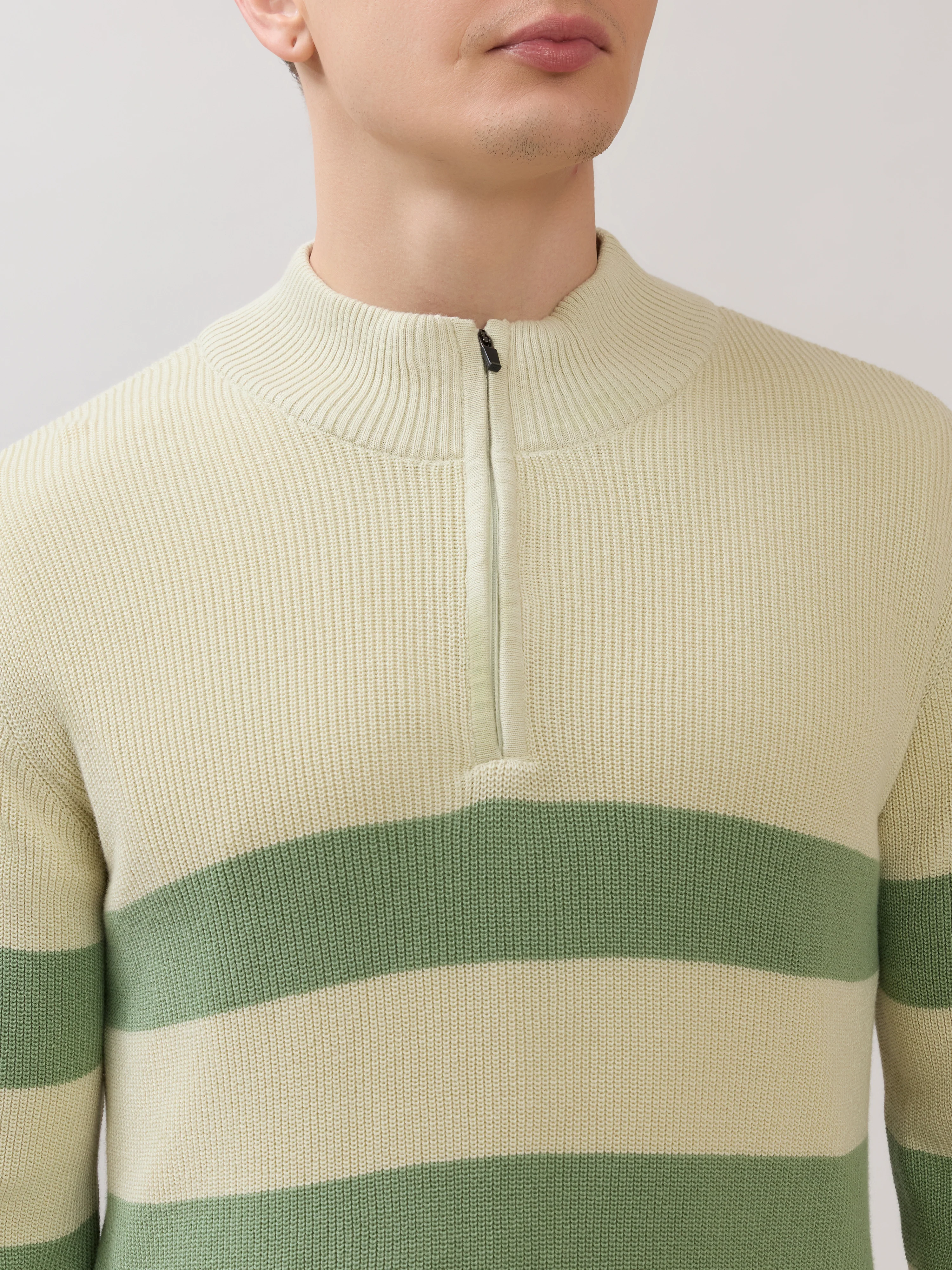 Zoro-1 - Regular Striped Half-Zip Sweater - Green - Image 3
